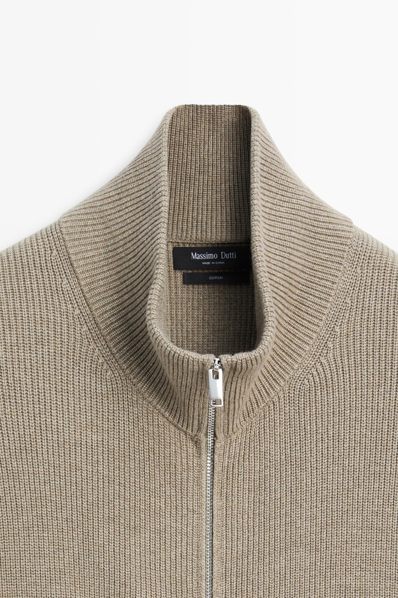 100% cotton ribbed knit cardigan — MARINE GREEN