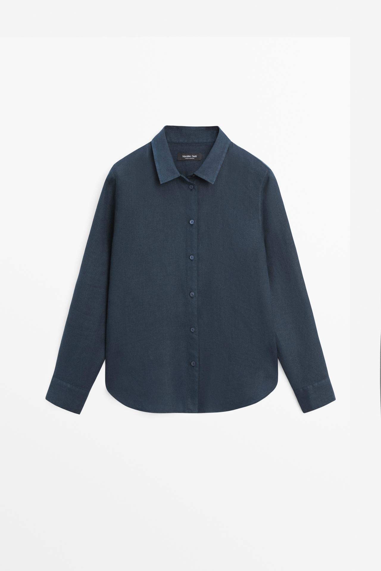 Massimo Dutti - Dame - Skjorte I 100 % Hør Med Blødt Fald - Marineblå - 34