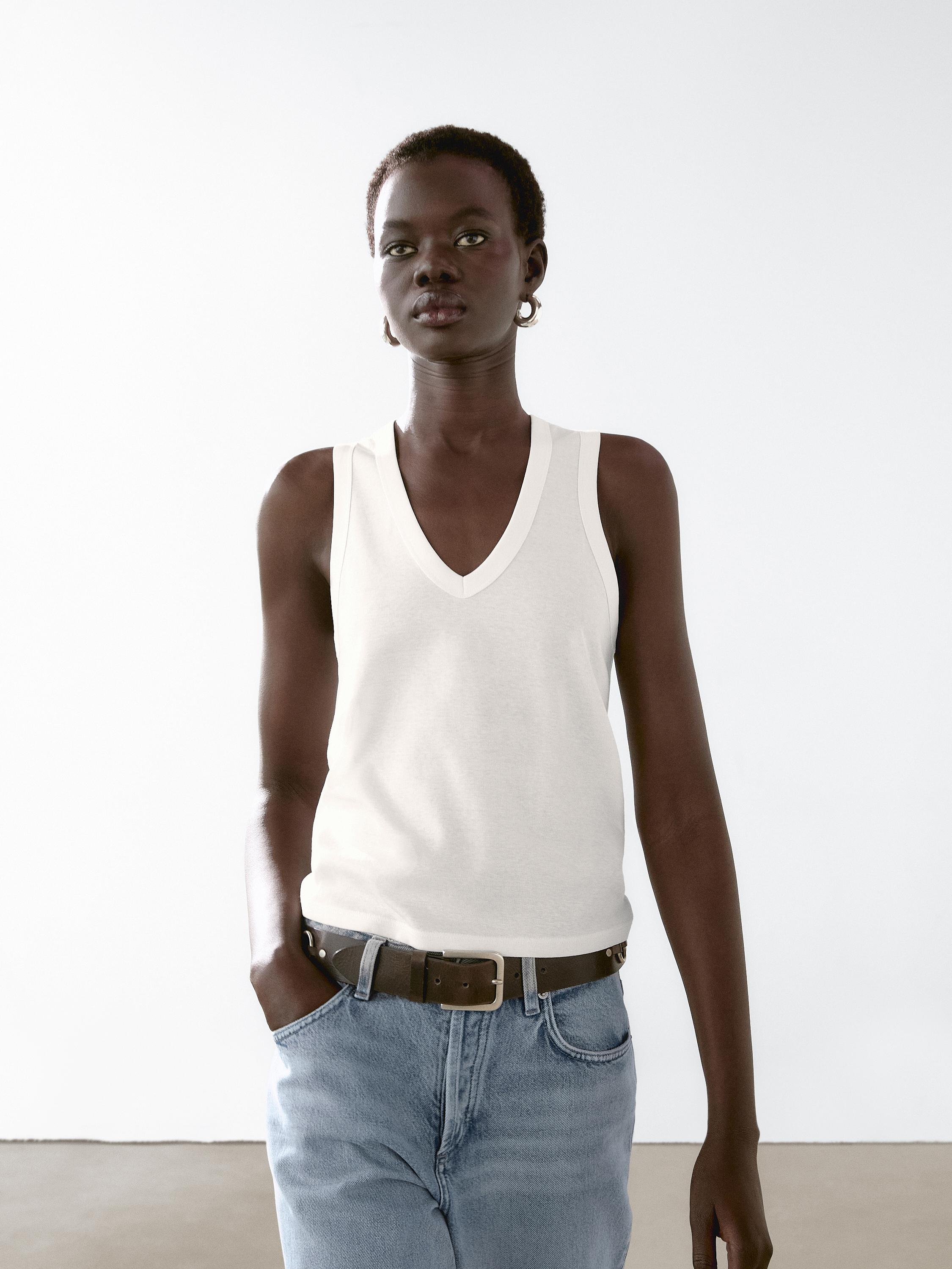 Mercerised cotton V-neck T-shirt