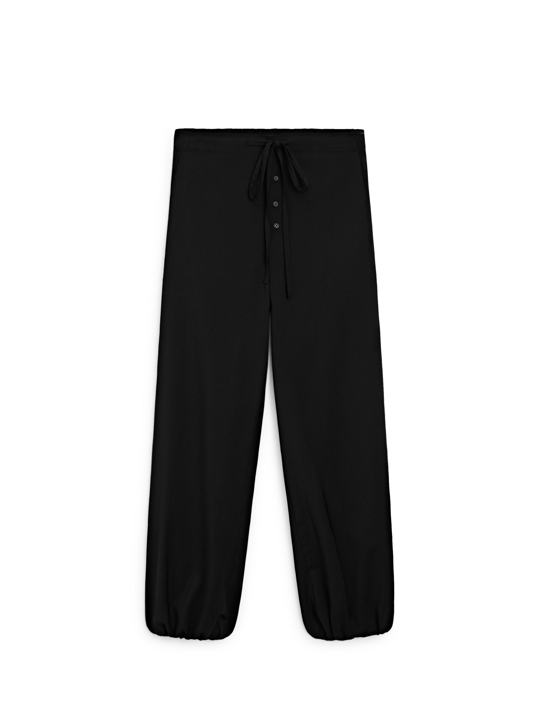 Wool sarouel trousers with tie detail — BLACK