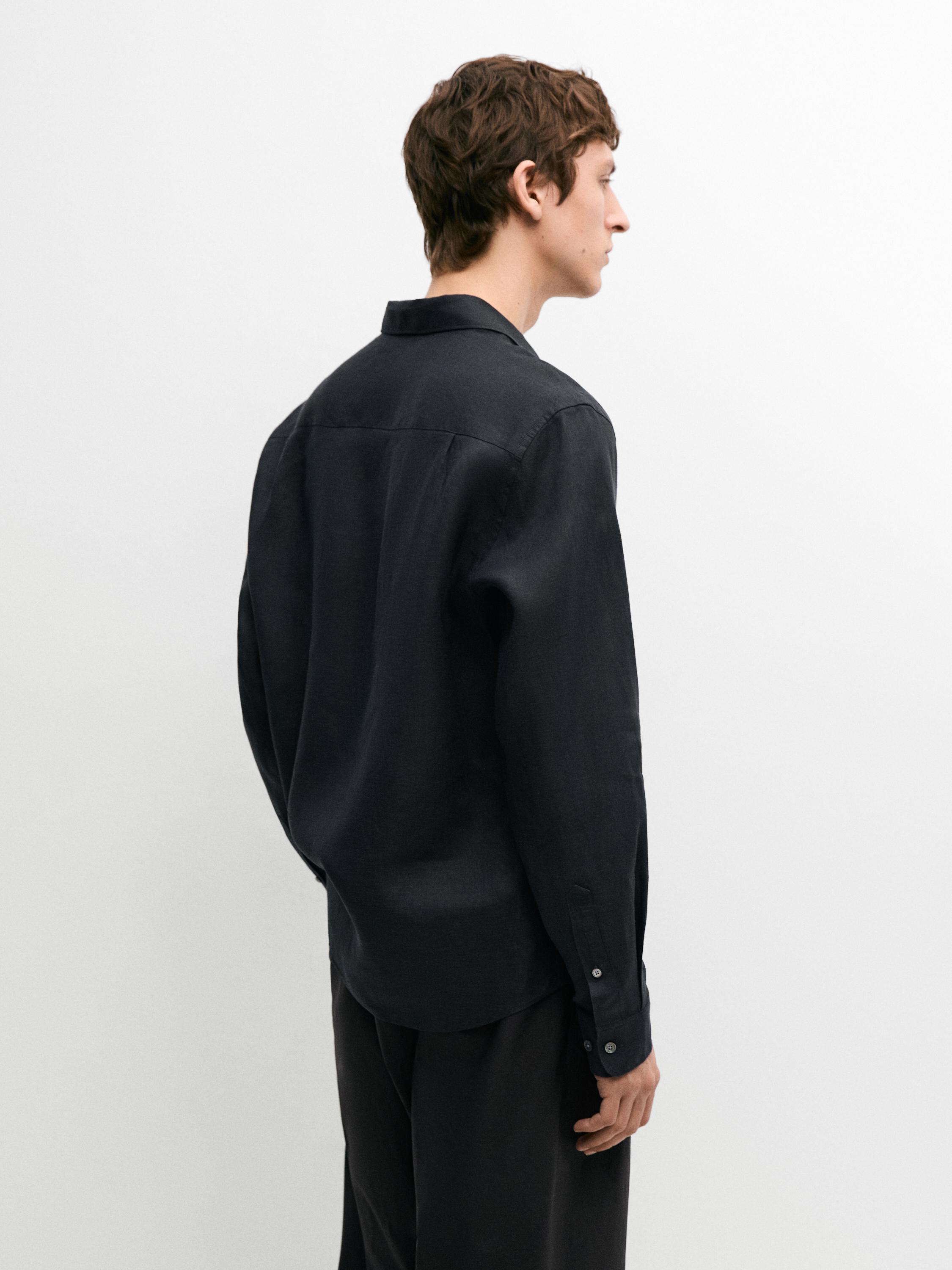 Extra fine regular fit linen shirt — NAVY BLUE