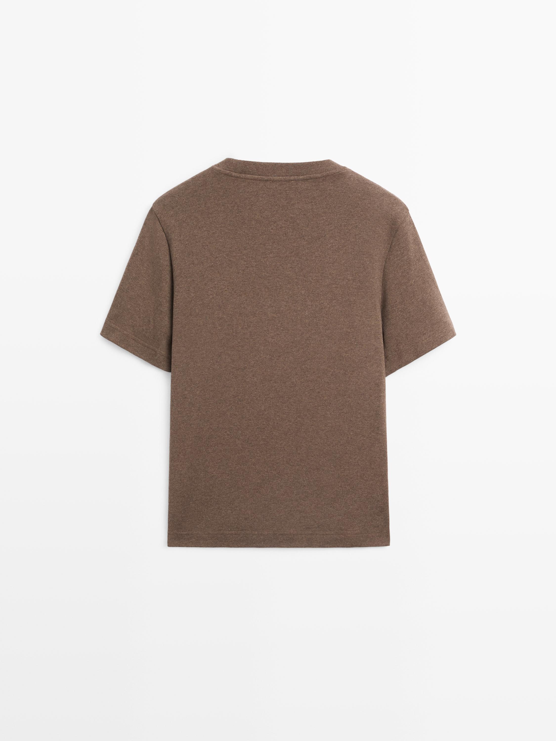 100% cotton interlock crew neck T-shirt — BROWN MARL