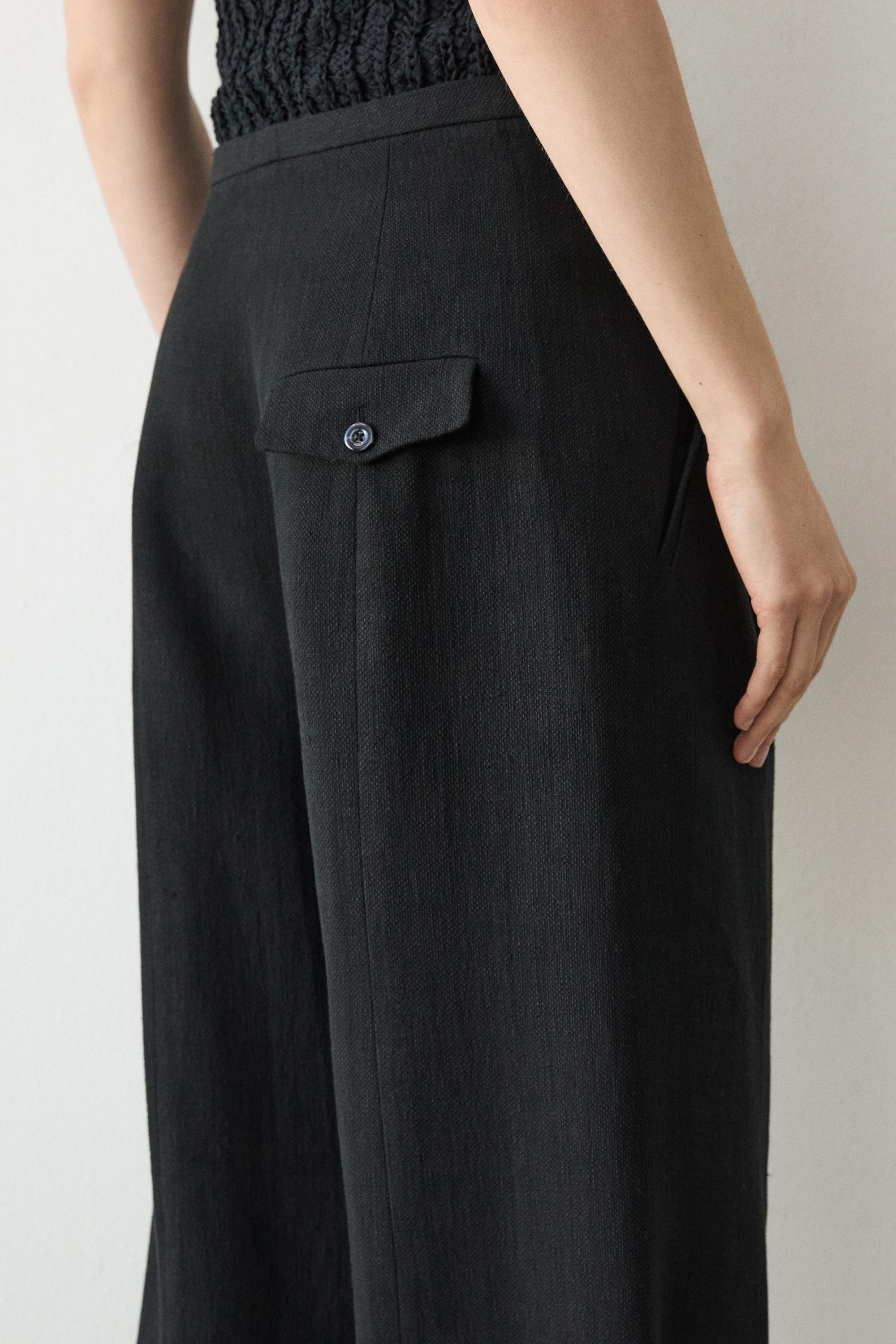 Flowing linen blend trousers with pocket details — BLACK