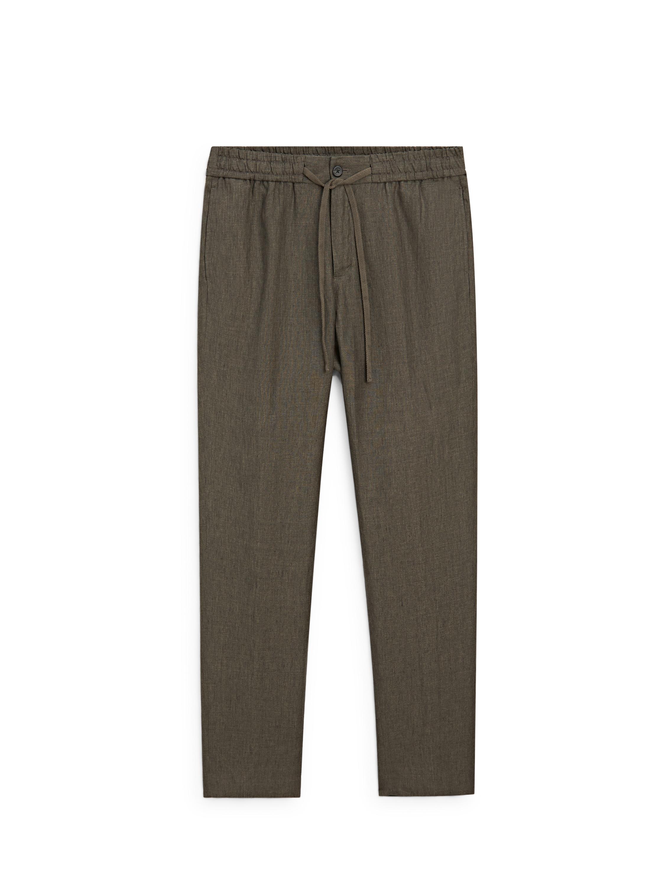 100% linen jogger fit trousers — GREEN MARL