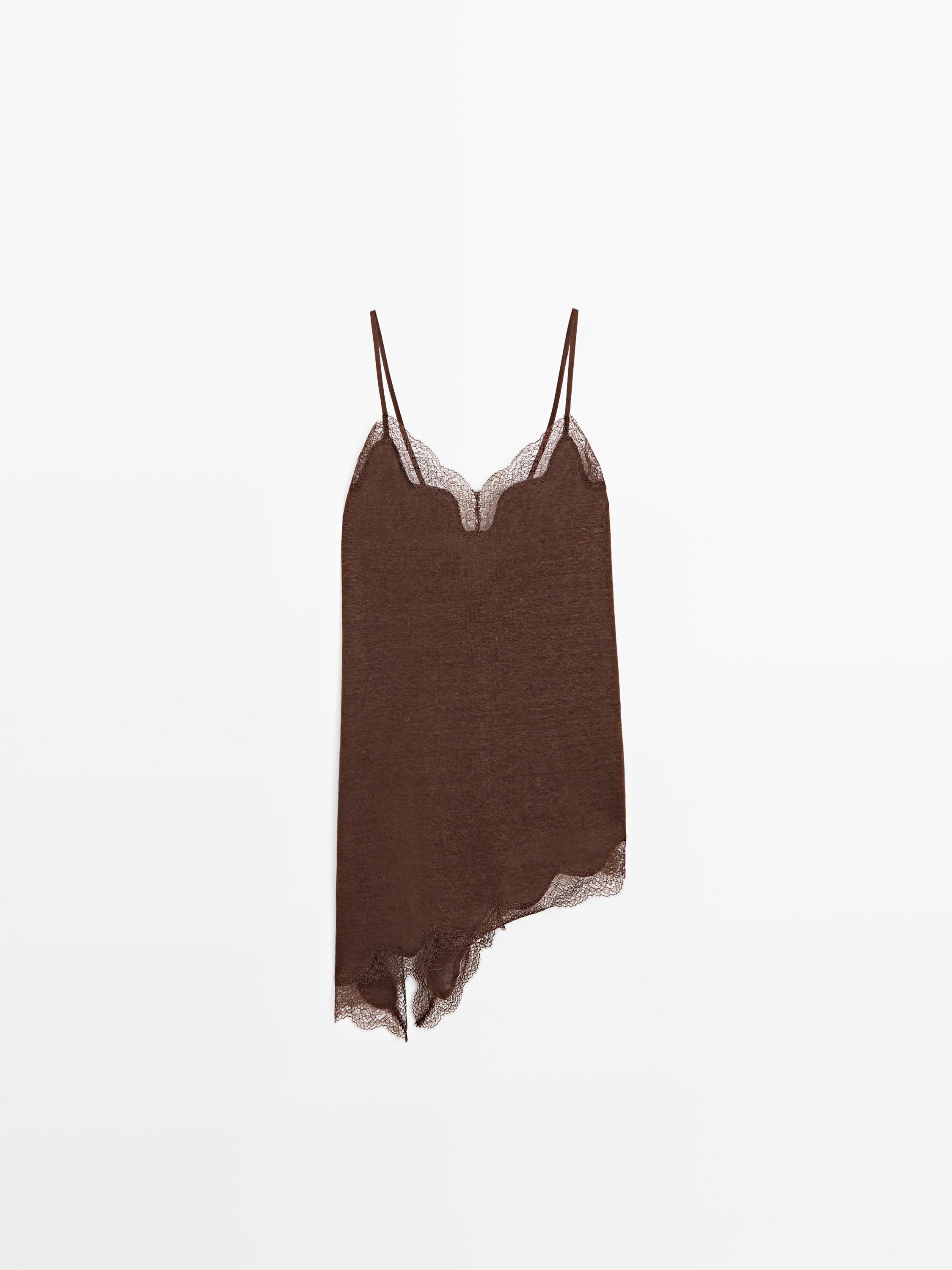 Asymmetric linen blend camisole top