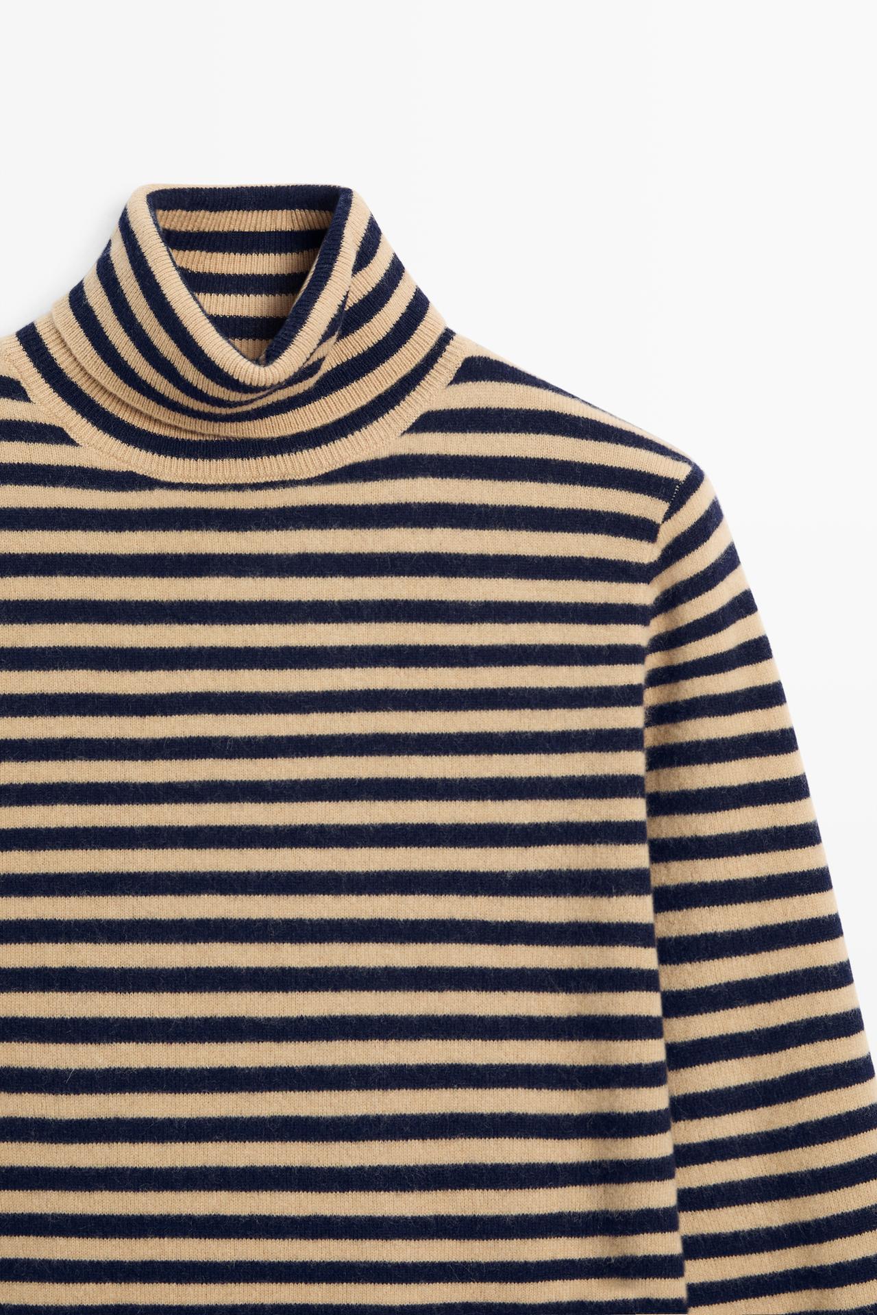 Wool-cashmere blend knit turtleneck sweater — NAVY BLUE