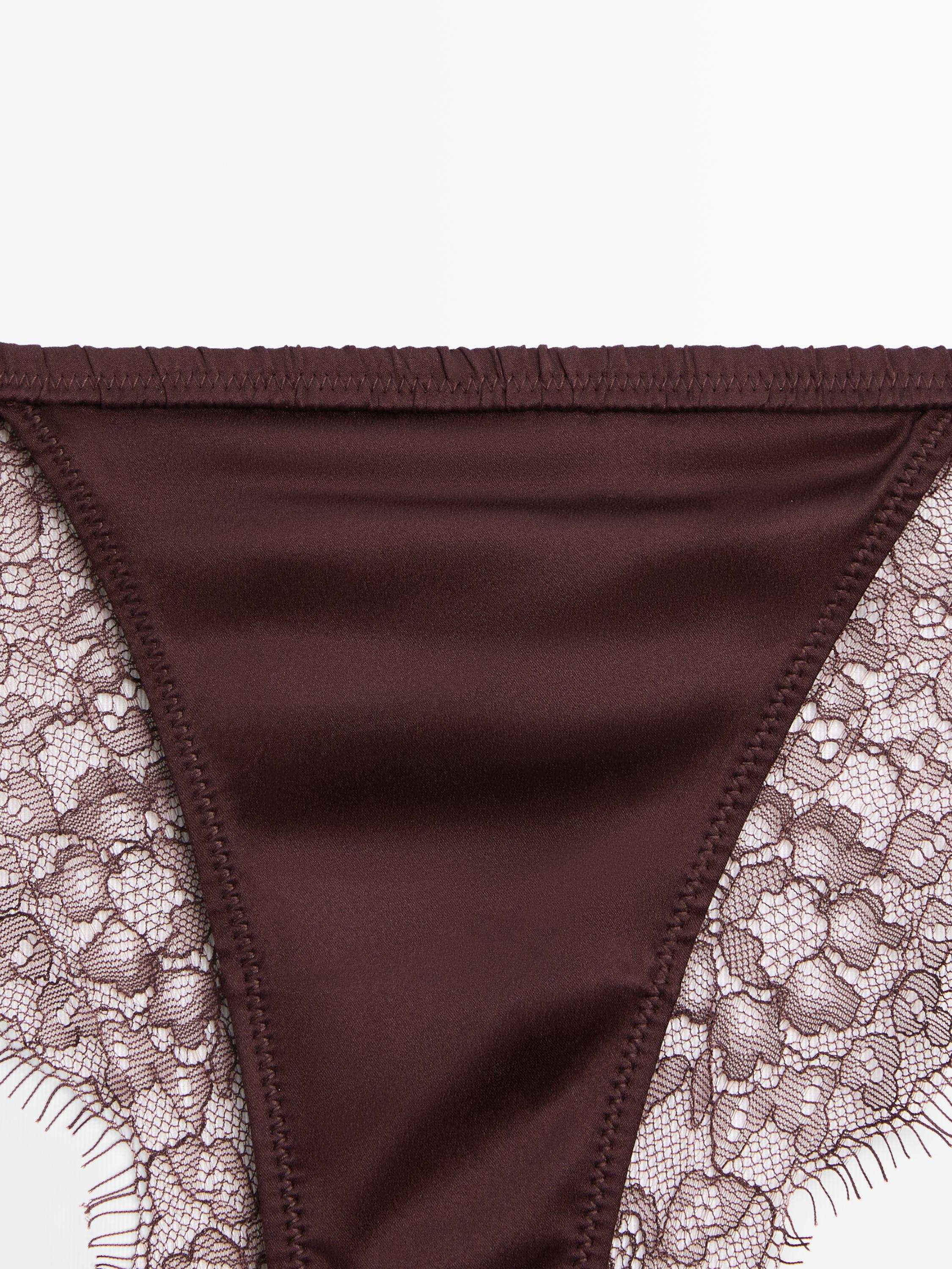 Silk briefs with lace detail — BROWN
