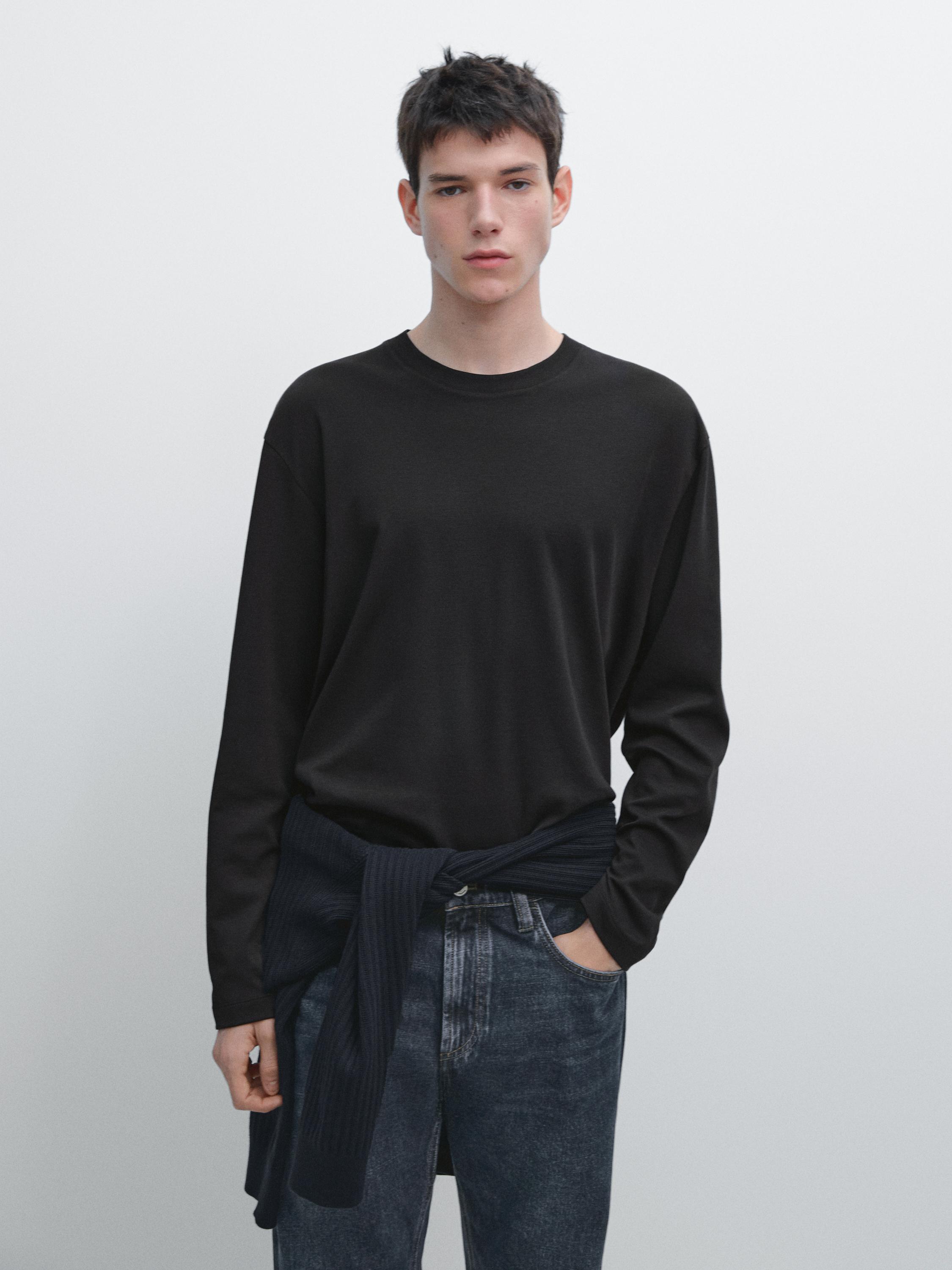 Long sleeve medium weight cotton T-shirt — NAVY BLUE
