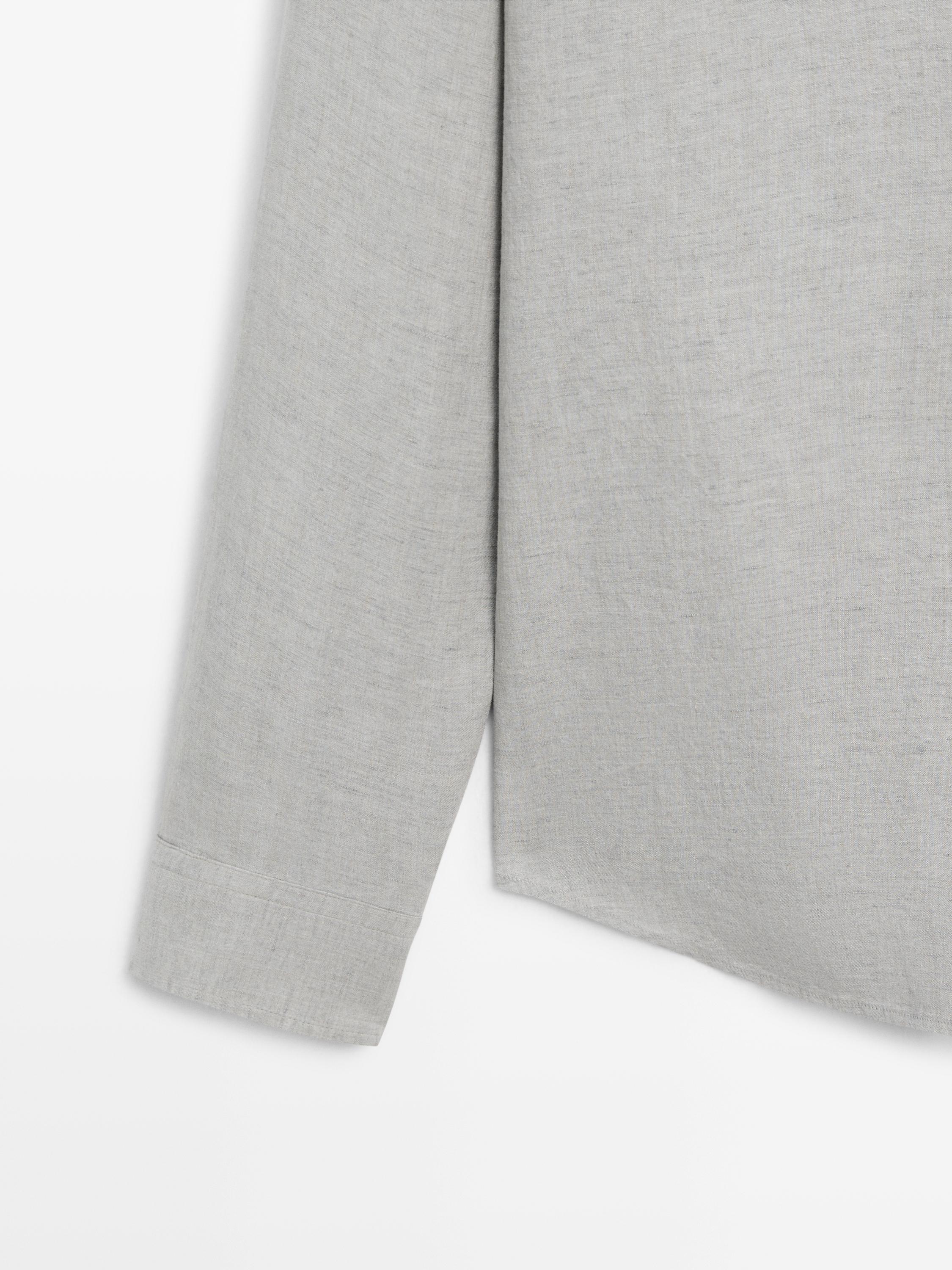 100% linen regular fit shirt with pocket — GREY