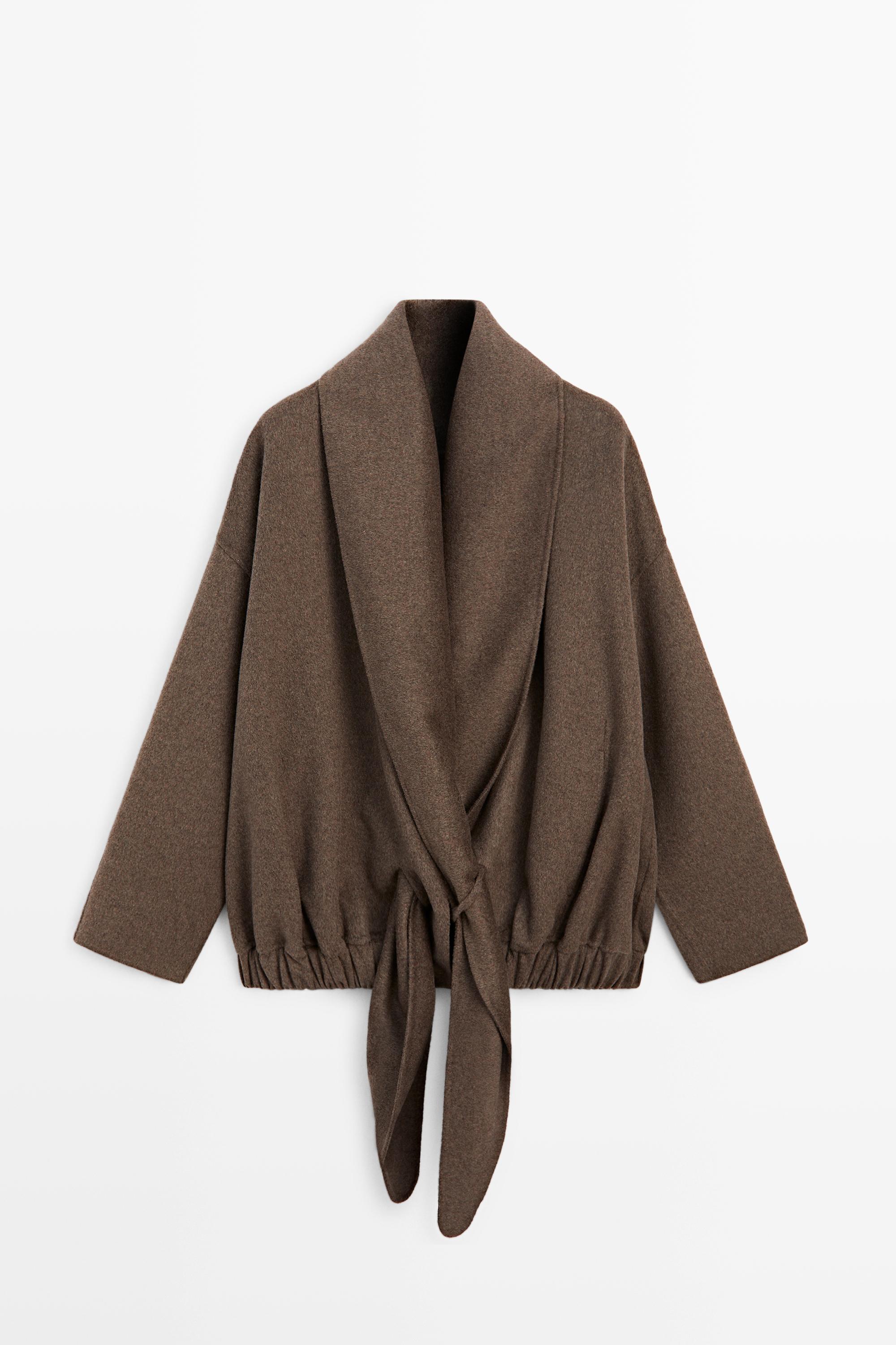 Wrap-style melange wool blend jacket — MOLE BROWN