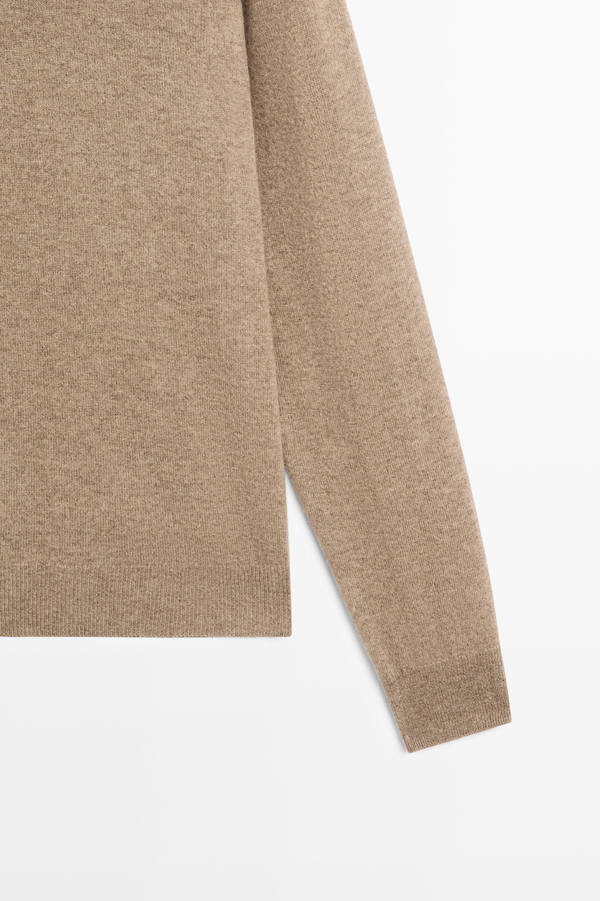 Wool blend knit polo sweater — KHAKI