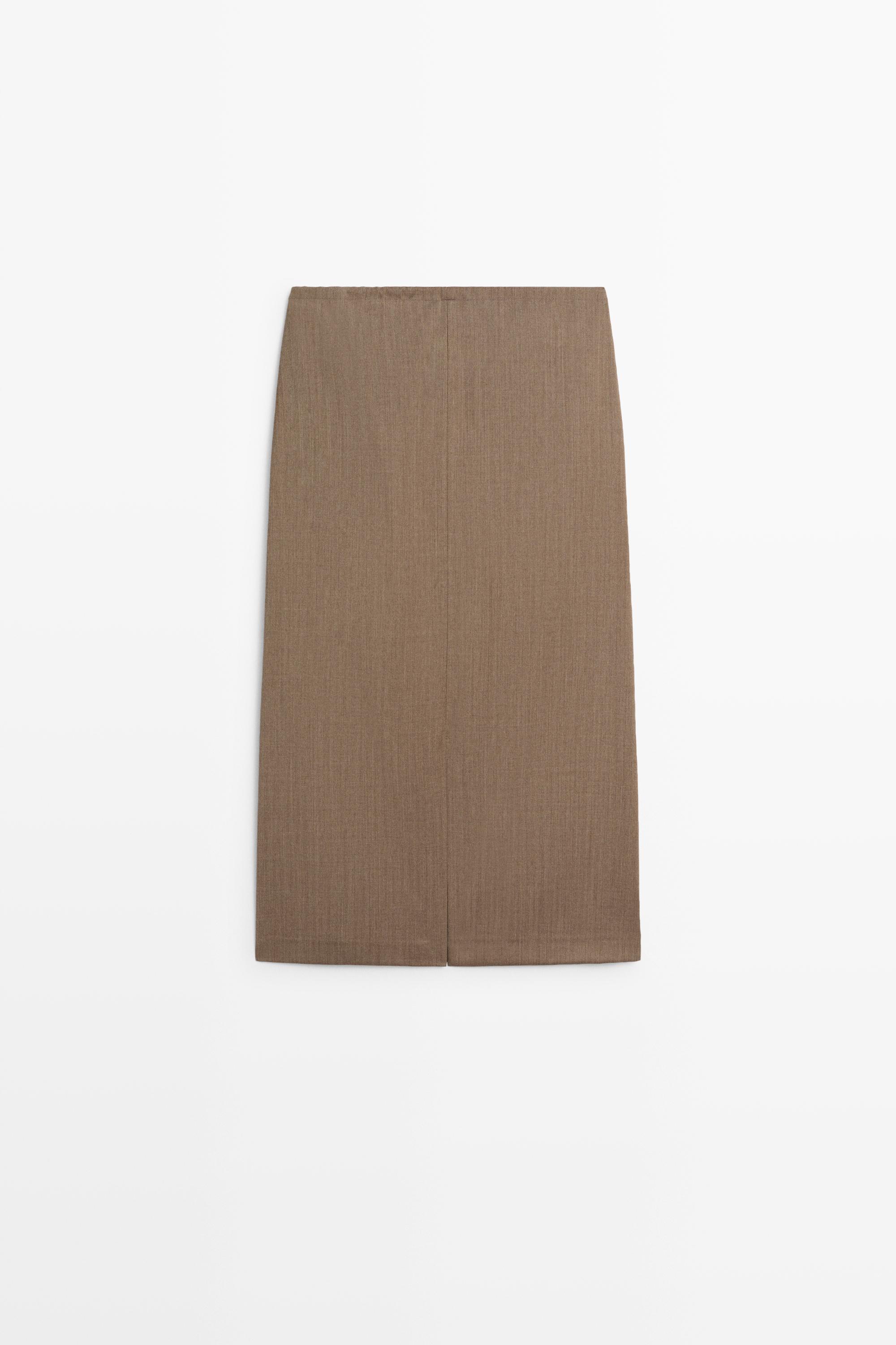 100% wool midi skirt with drawstring — MOLE BROWN