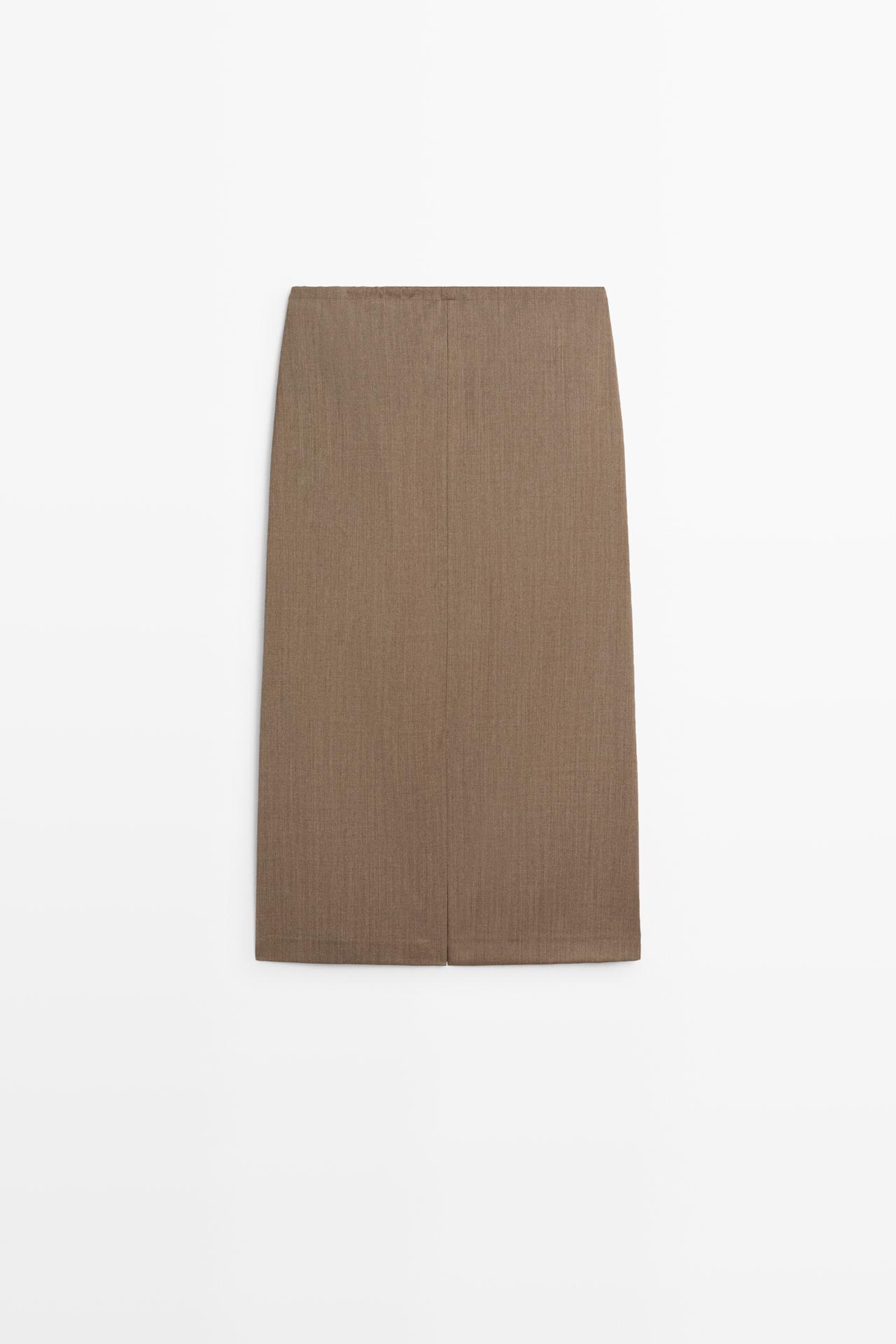 100% wool midi skirt with drawstring — MOLE BROWN