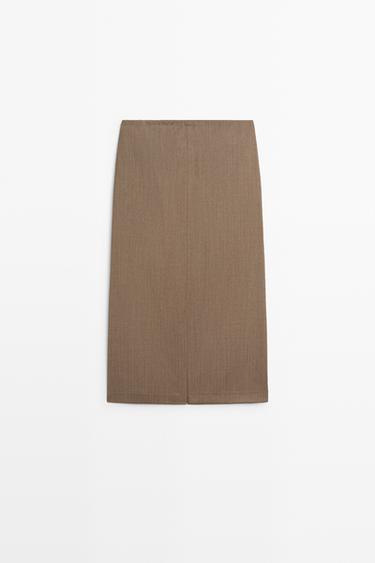 100% wool midi skirt with drawstring — MOLE BROWN 6