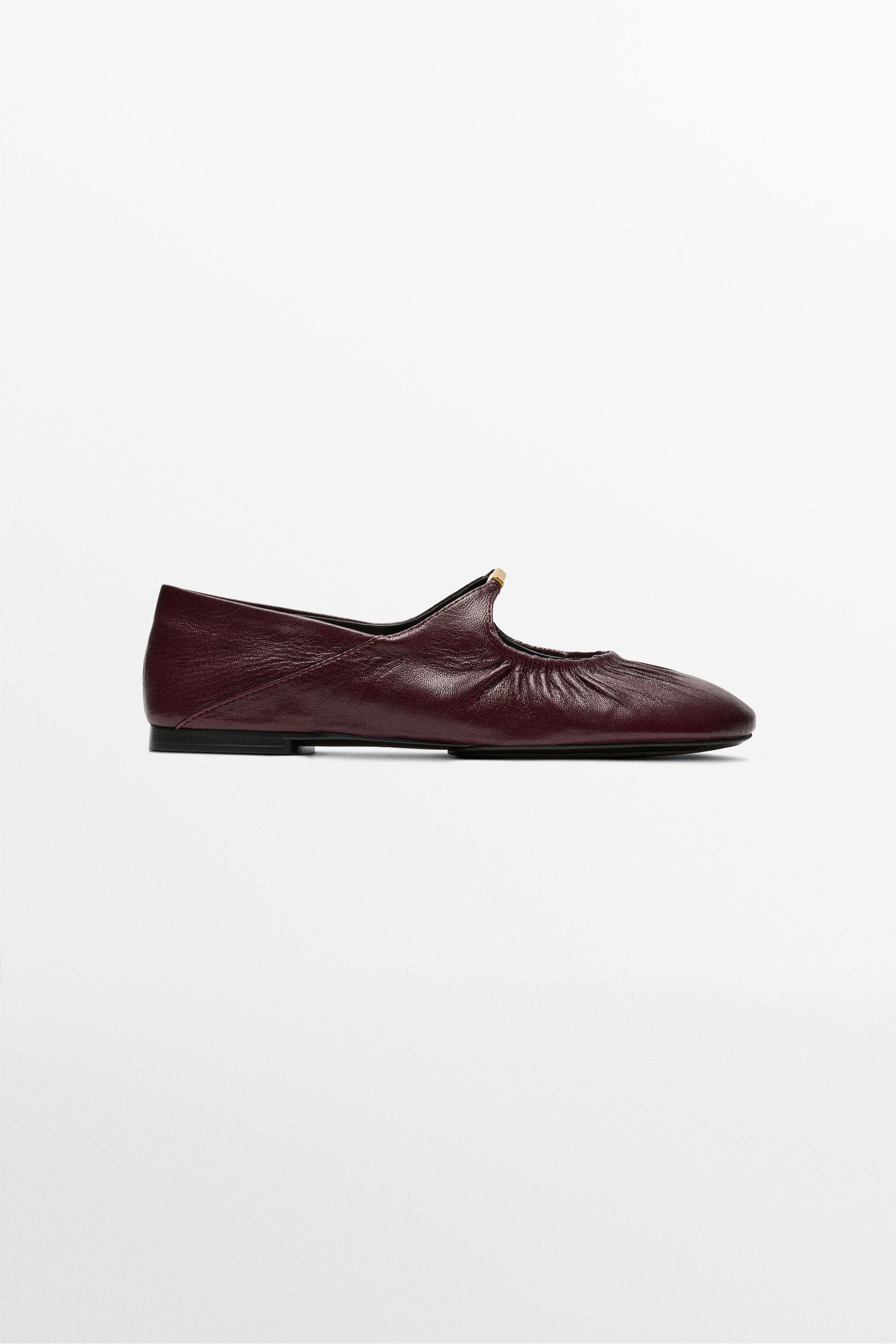 Soft leather ballet flat — BURGUNDY