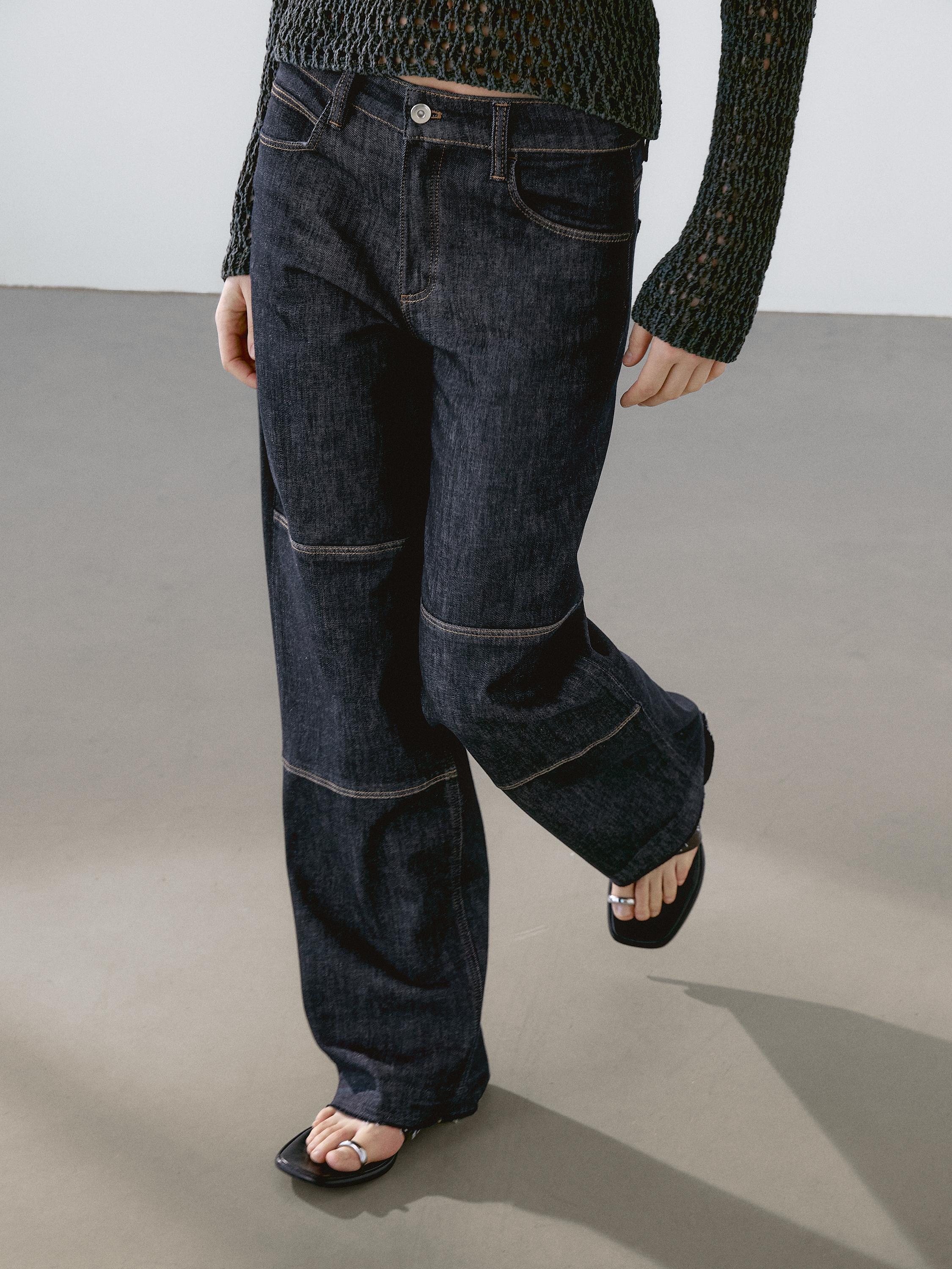 Jean straight taille haute coutures apparentes