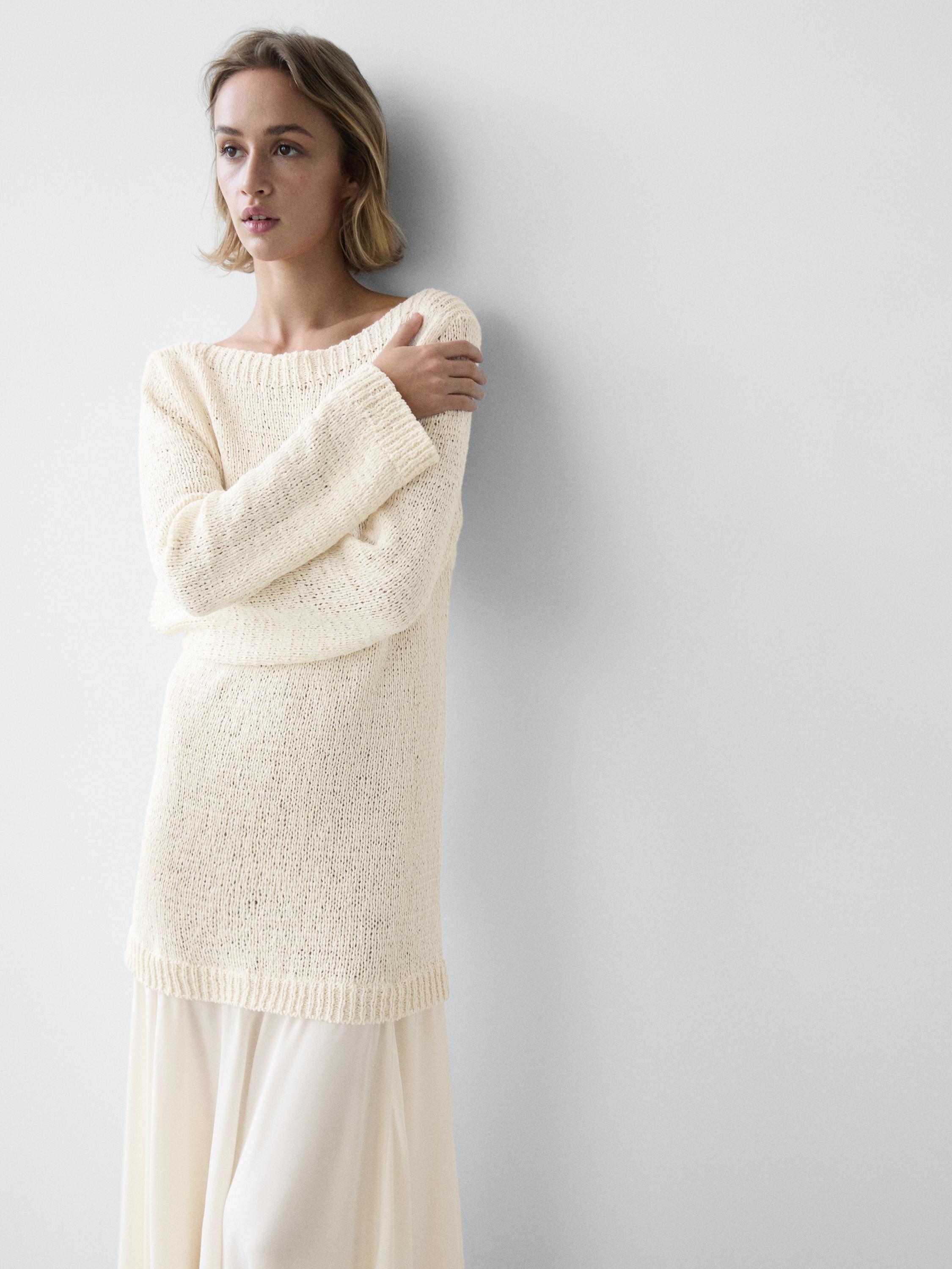 Combined asymmetric midi dress — CREAM