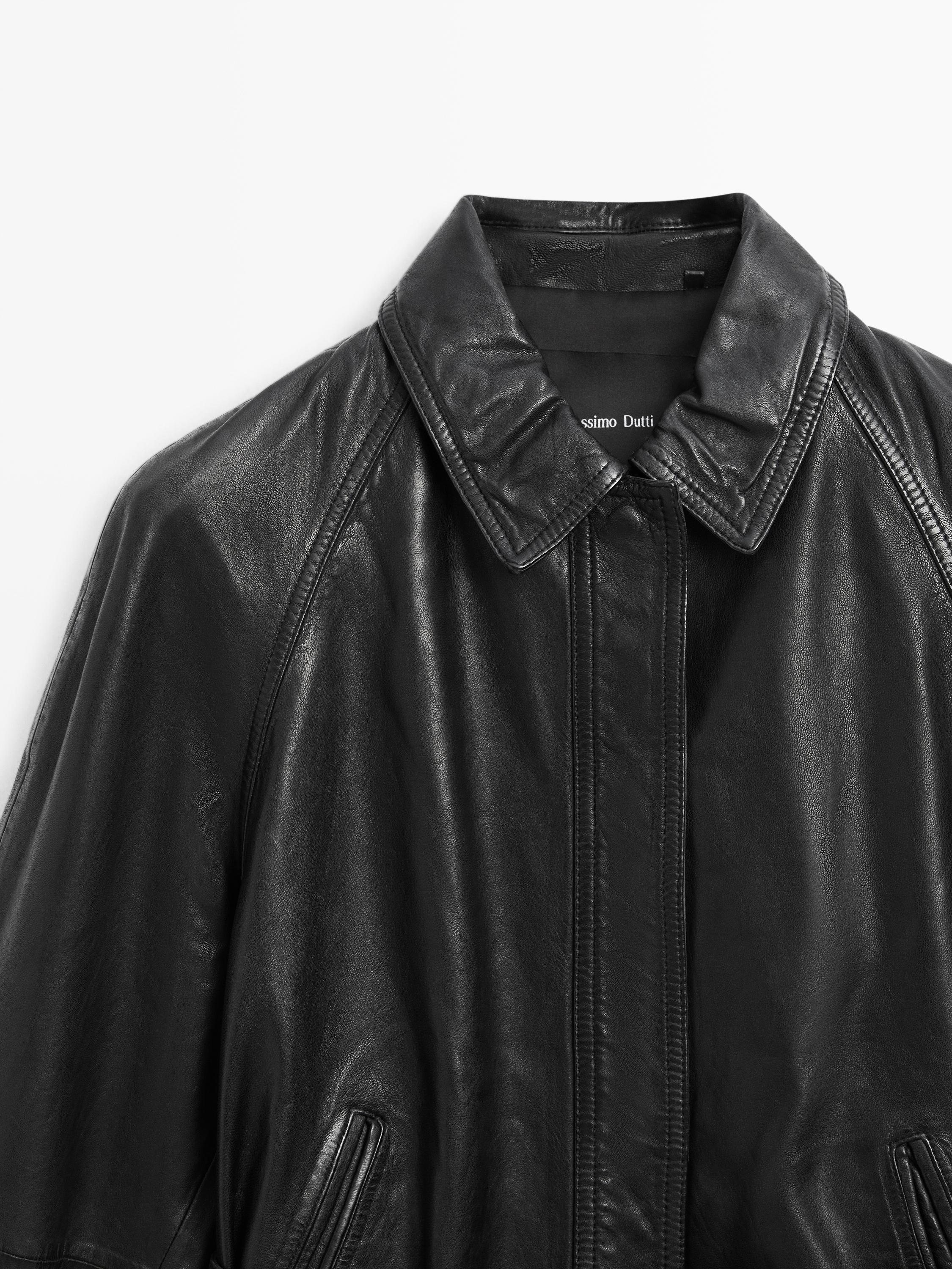 Nappa leather jacket with belt · Black · Bomberâ Jacket | Massimo