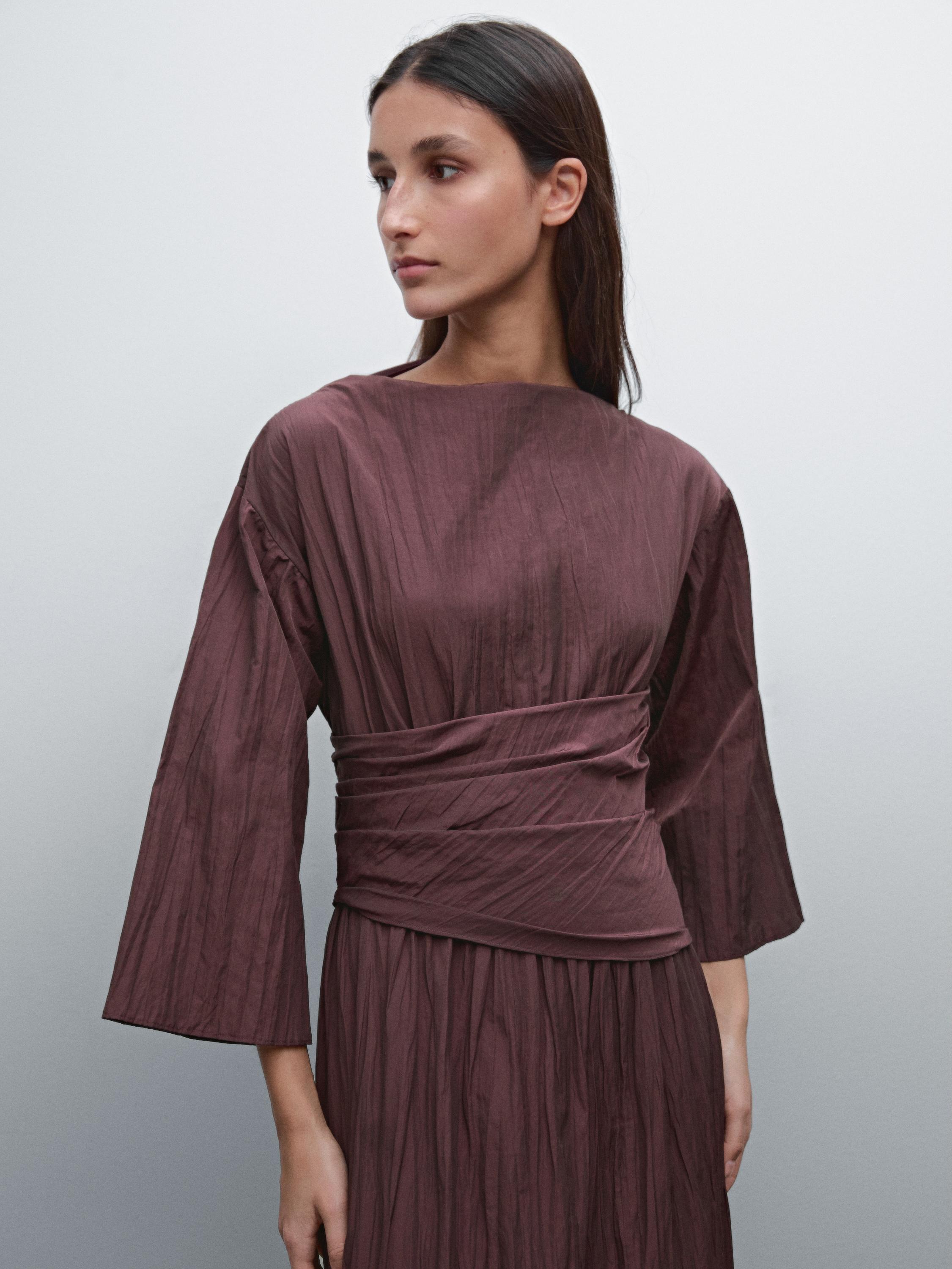 Pleated midi dress with sash belt detail