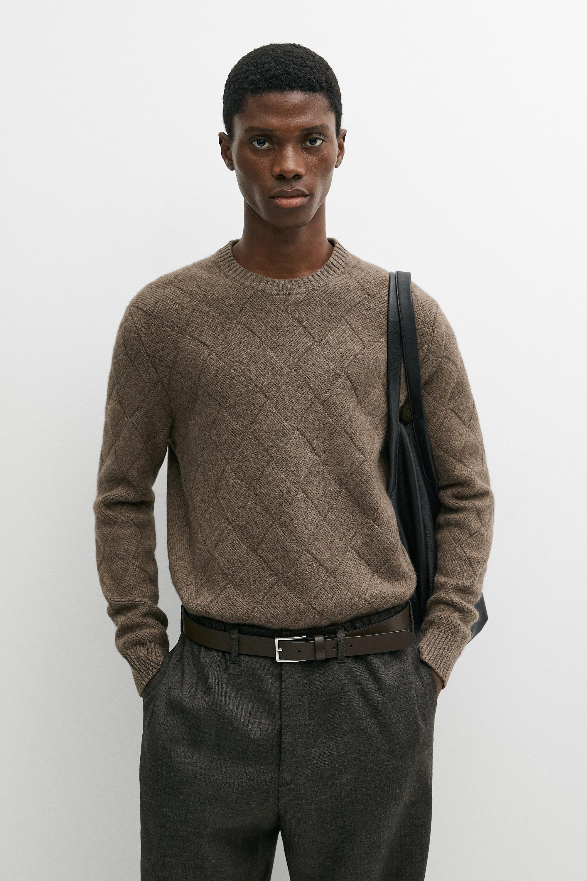 Wool blend round neck knit sweater