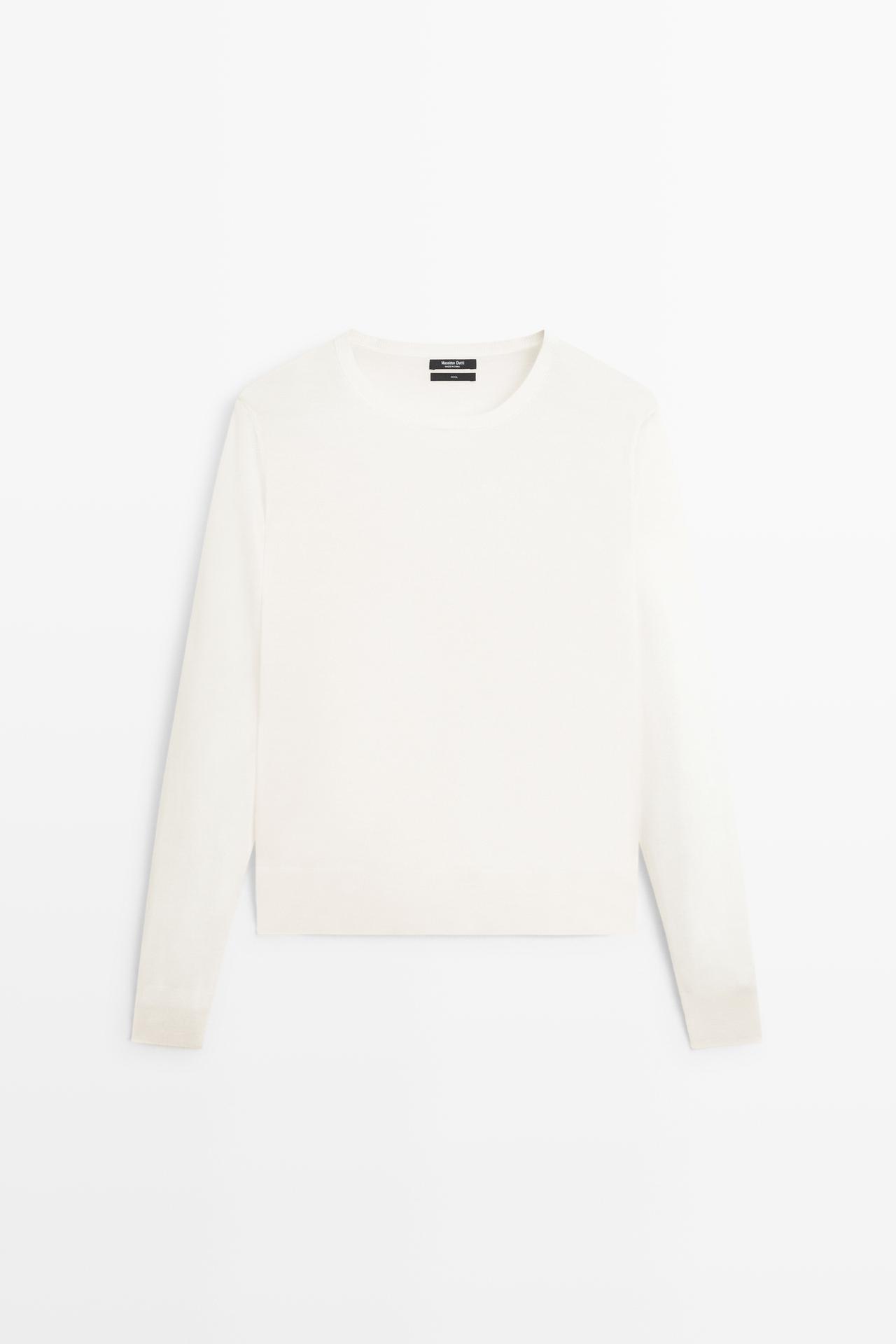 100% wool knit round neck sweater — CREAM