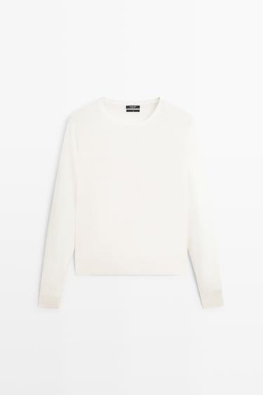 100% wool knit round neck sweater — CREAM 2