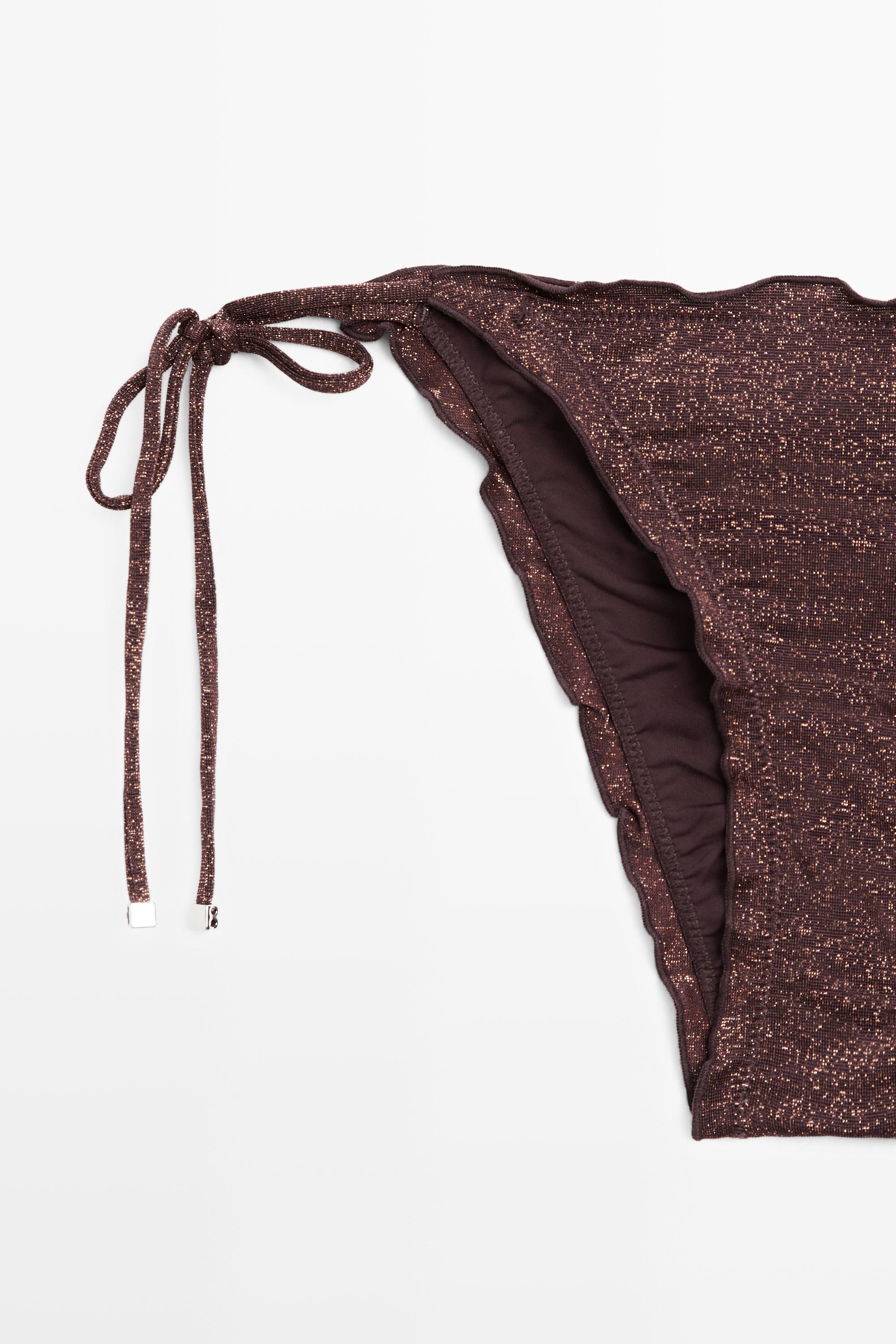 Shimmery ruffled bikini bottoms — BROWN
