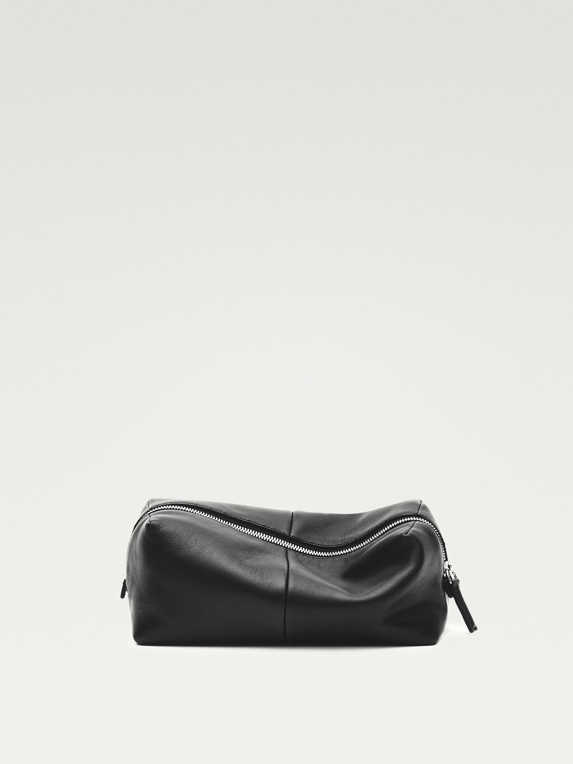Nappa leather toiletry bag with zip — BLACK