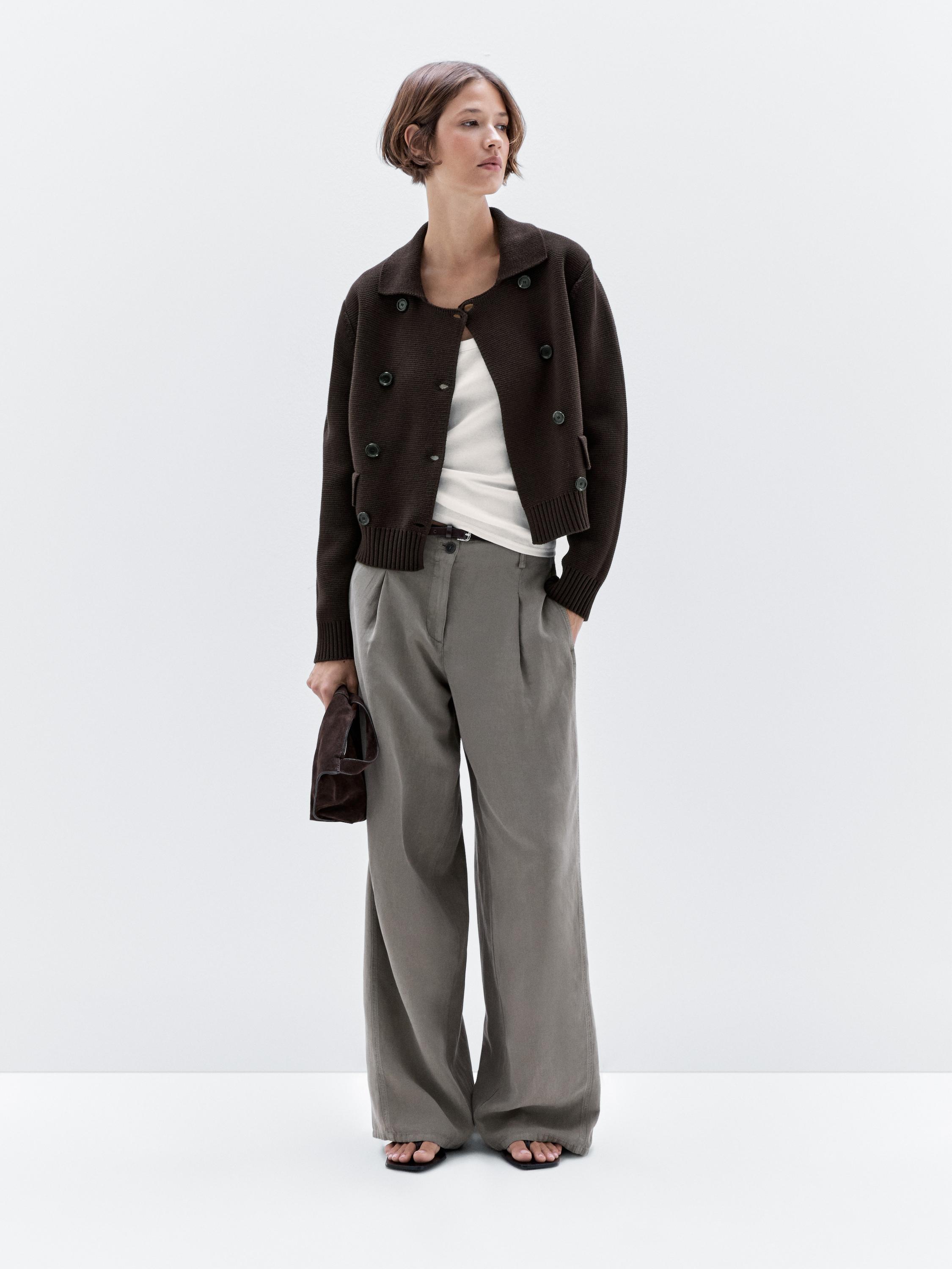 100% cotton double-breasted knit cardigan