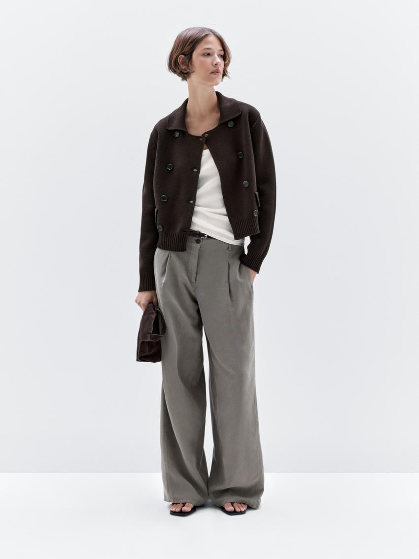 Soft Textured Double-Breasted Knit Cardigan