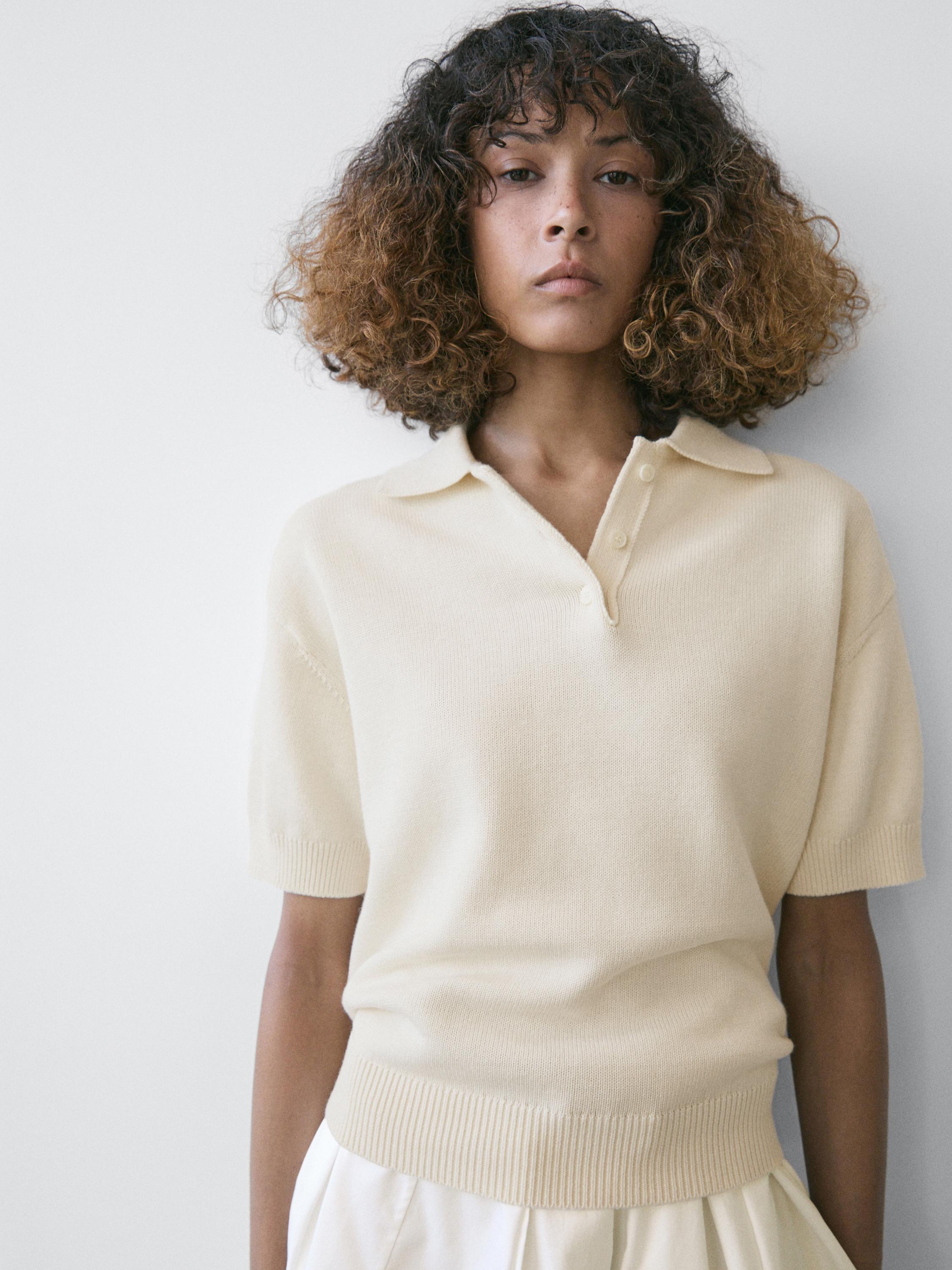 Úpletový svetr ve stylu polokošile z vlněné směsi