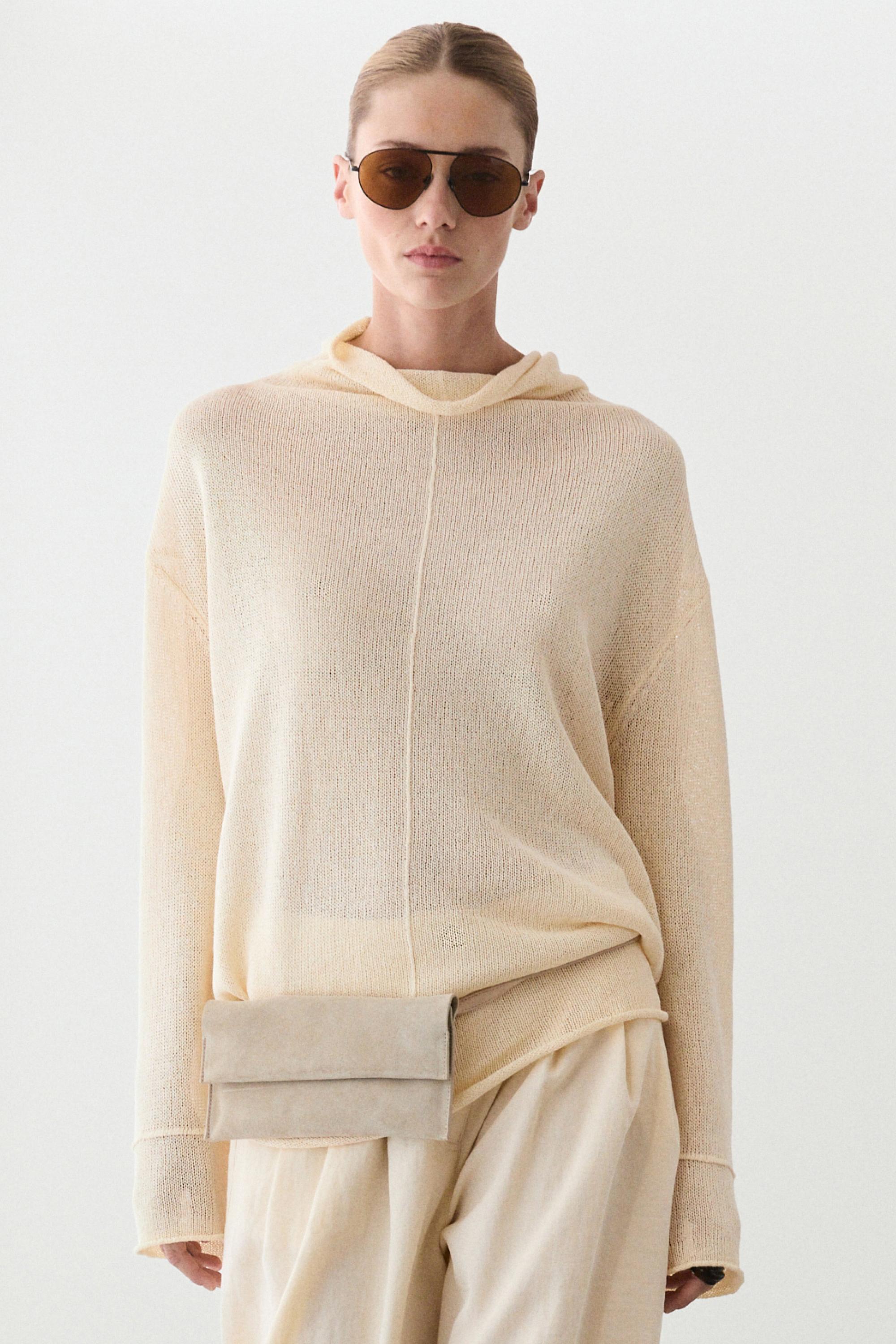 Cotton cutwork knit sweater — CREAM