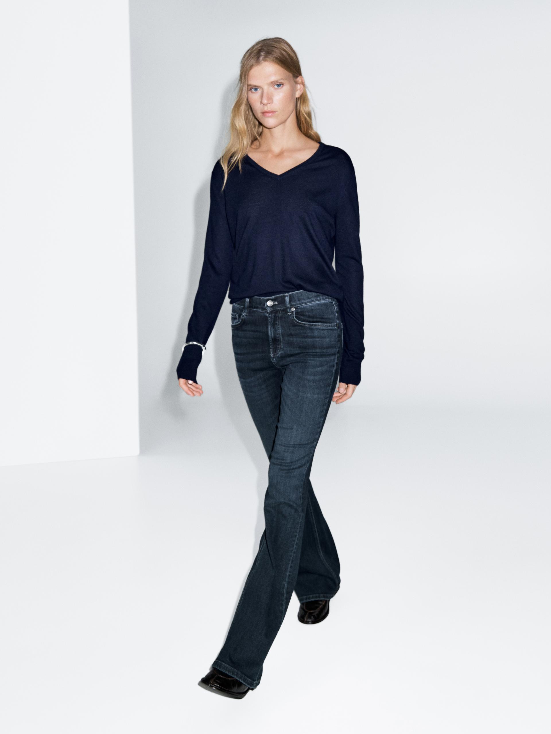 Jean Skinny Flare Taille Haute - Bleu Foncé - 42 - Massimo Dutti - Femme