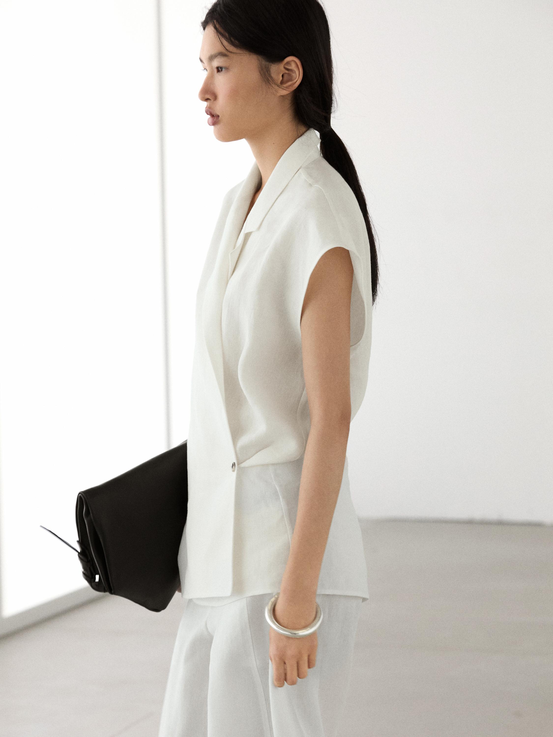 Linen double-breasted lapel vest — Off white
