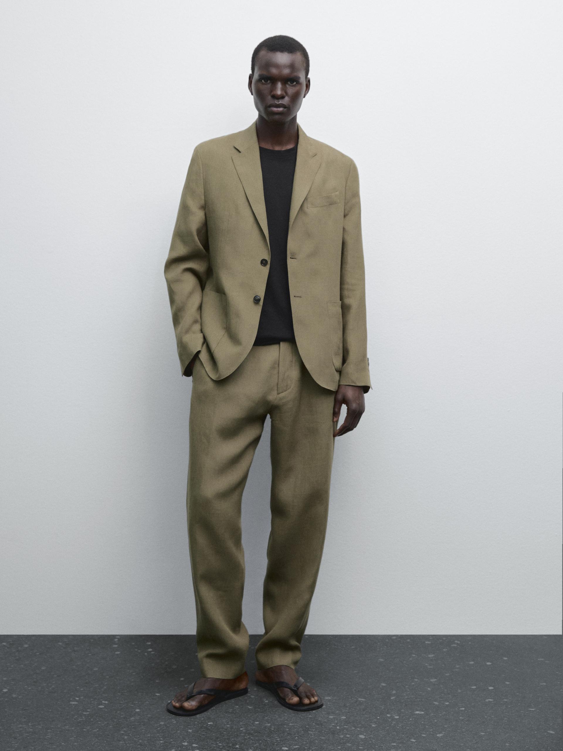 Veste De Costume 100 % Lin - Verdâtre - 54 - Massimo Dutti - Homme