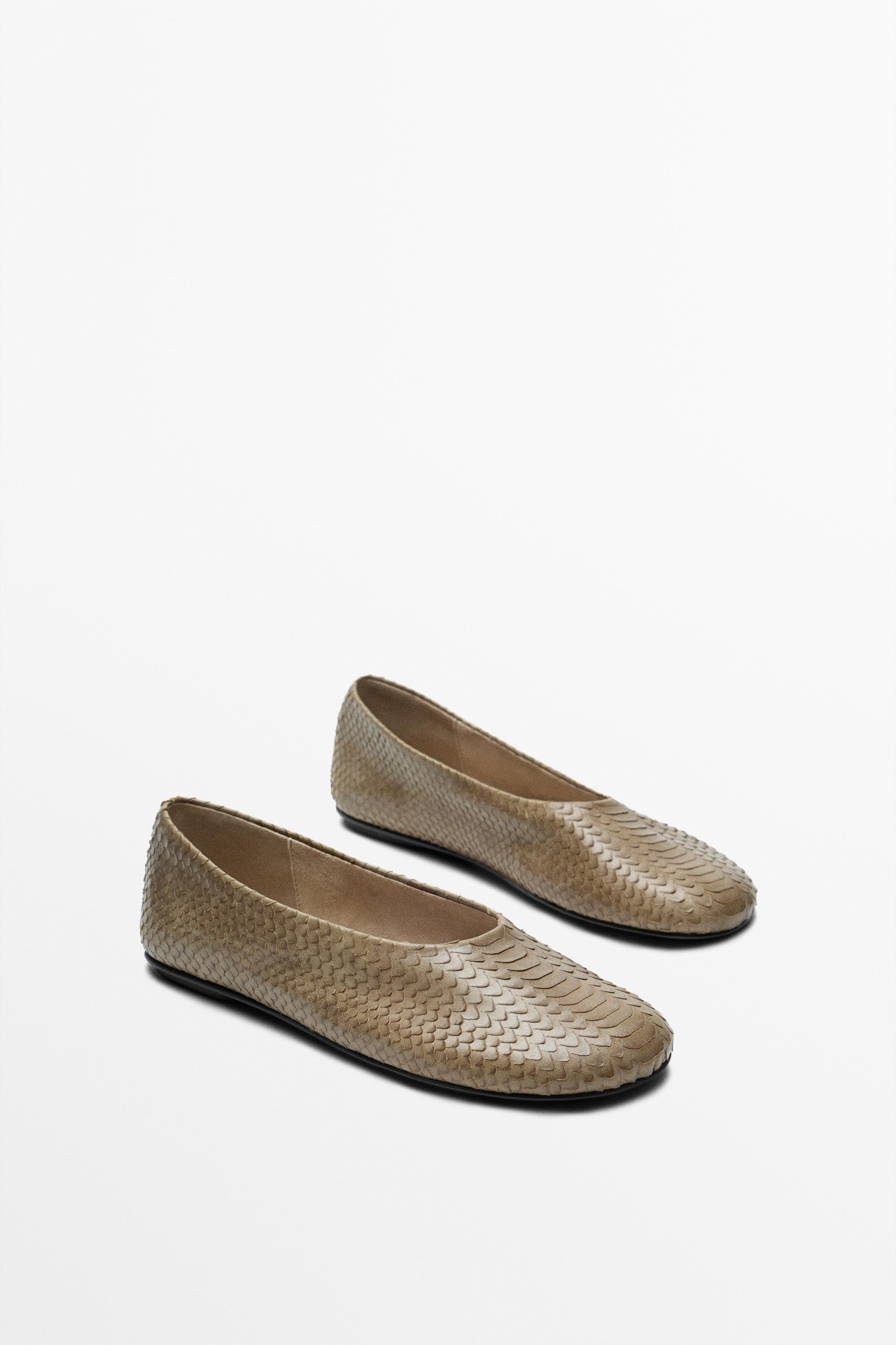 Round toe leather ballerinas — ANIMAL PRINT