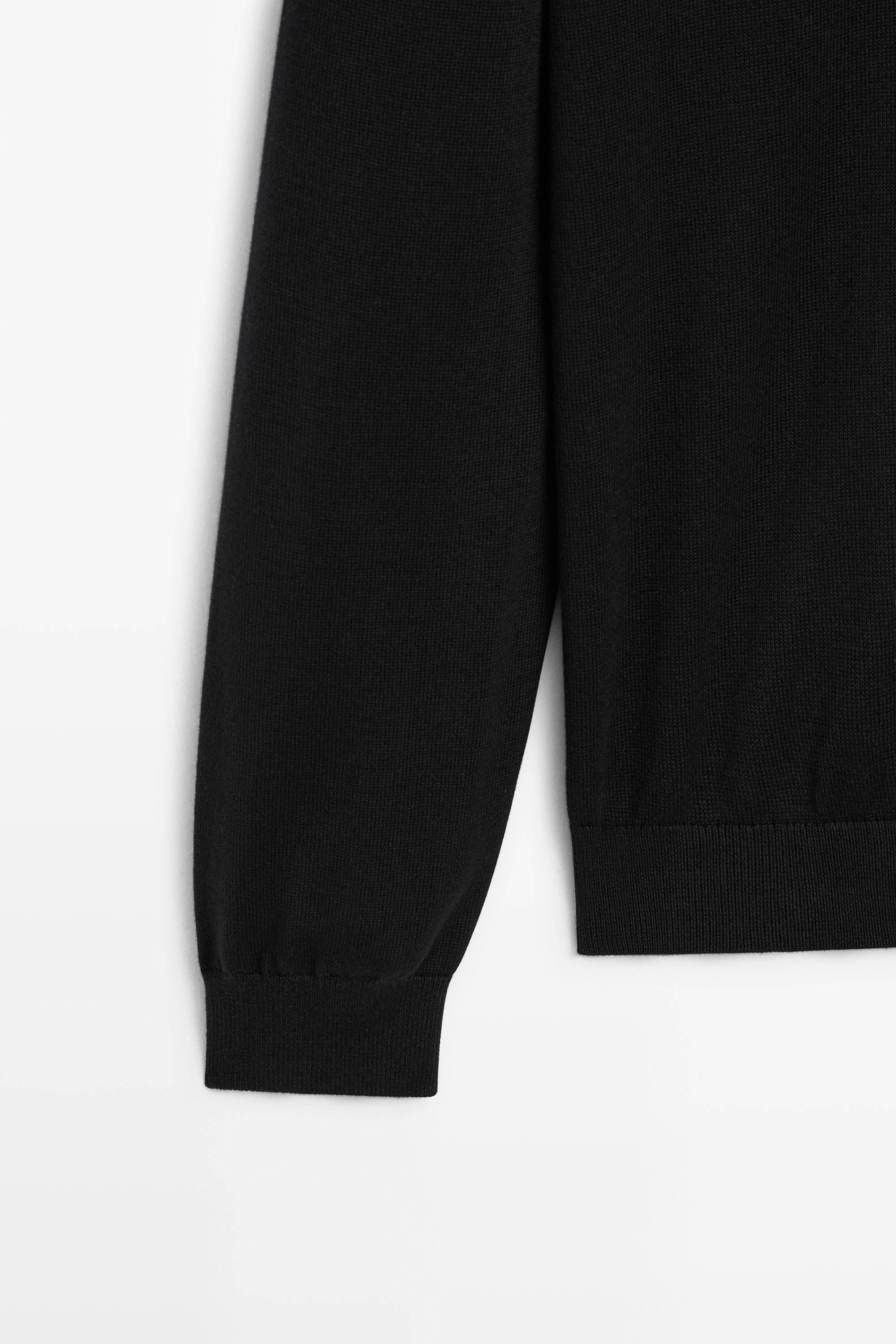 100% cotton knit polo sweater — BLACK