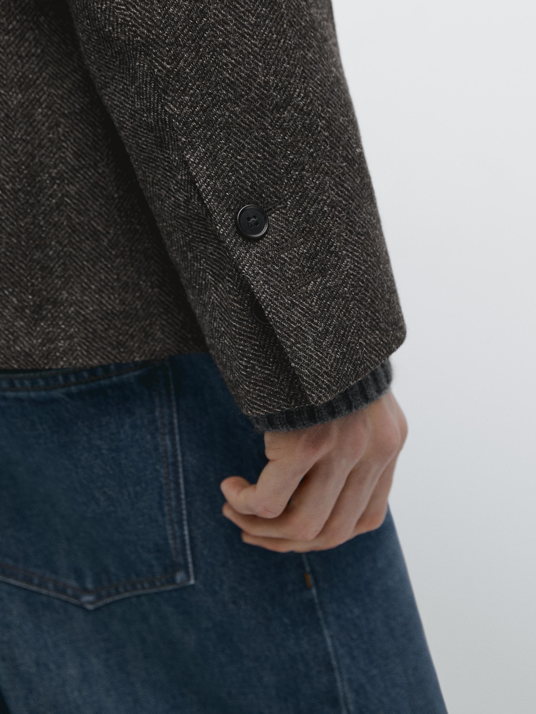 Herringbone wool blend blazer — CHARCOAL