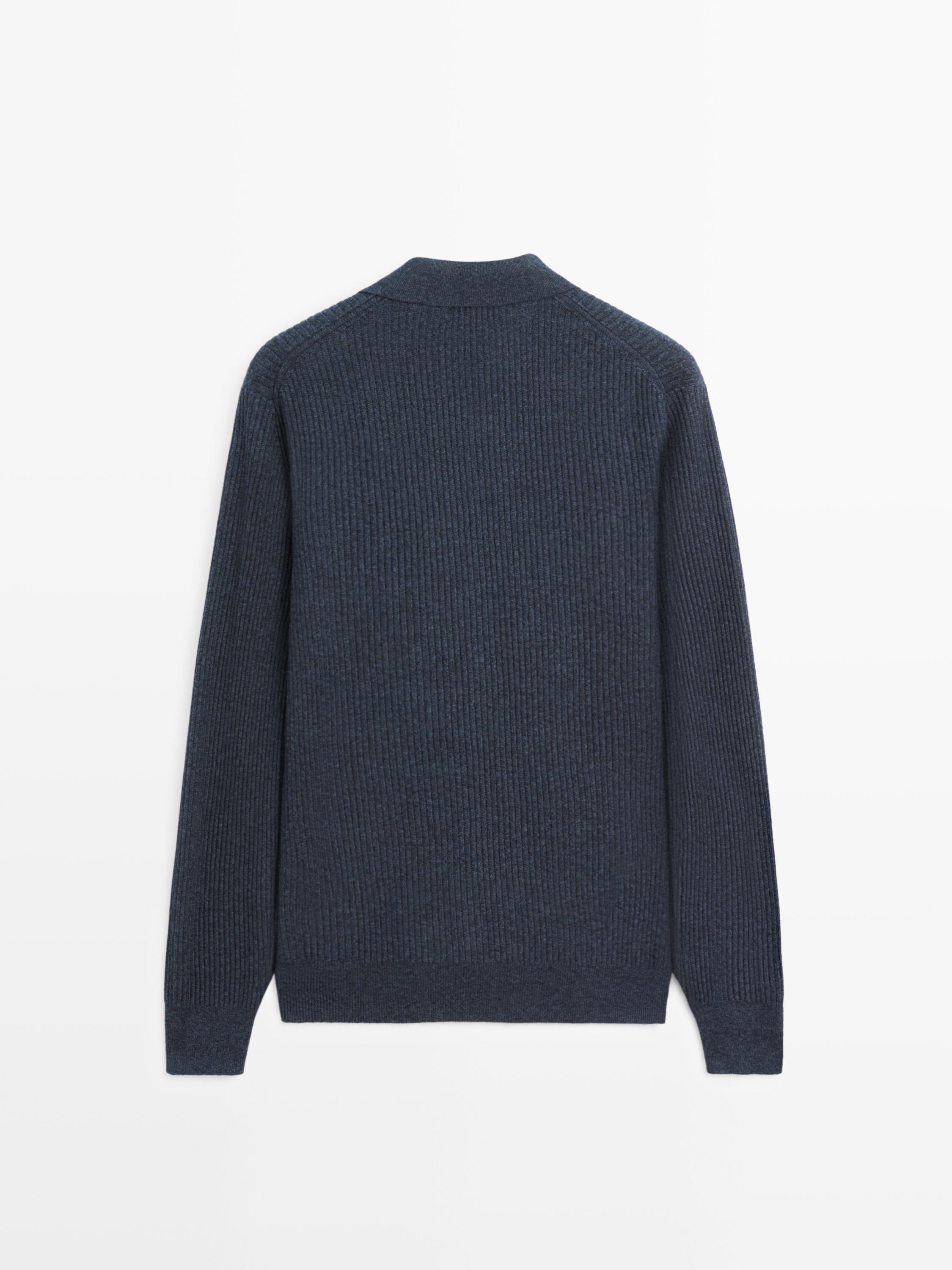 Ribbed button-up knit cardigan — INDIGO