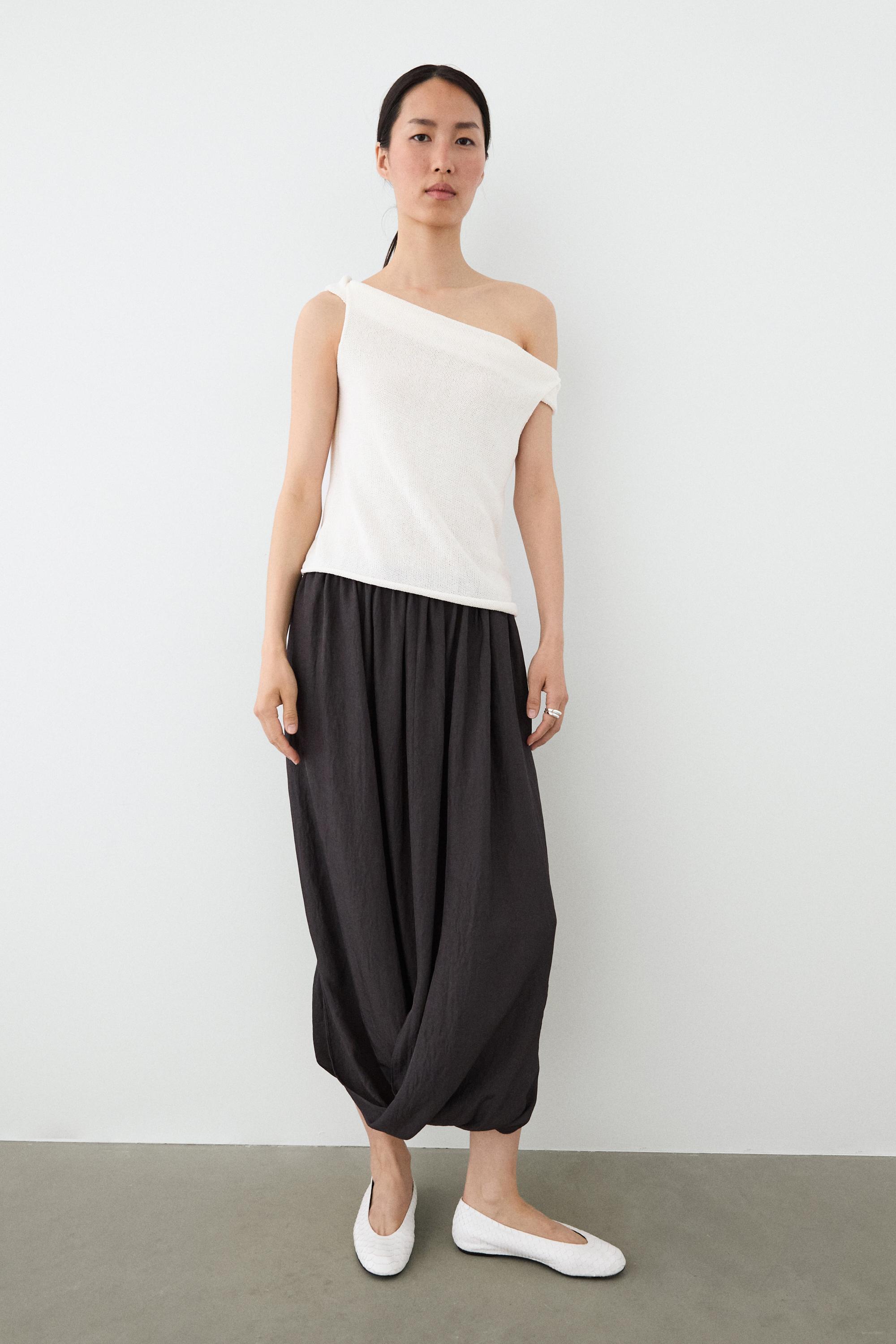 Ribbed knit bandeau top — CREAM