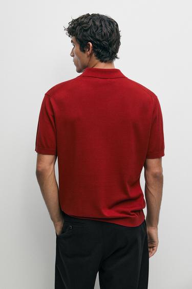 100% cotton knit polo sweater — RUBY RED 5