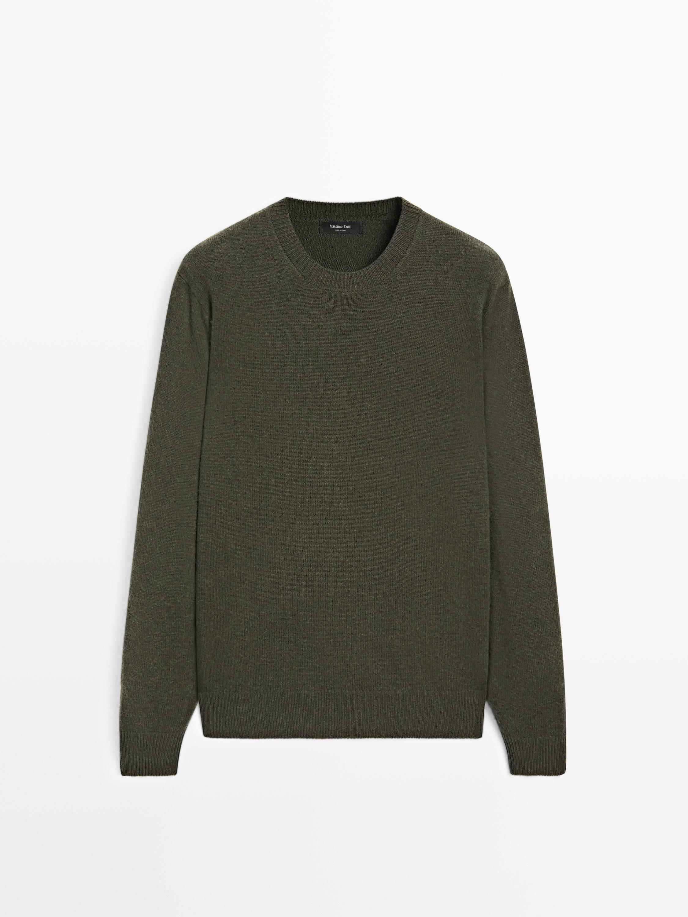 Wool blend crew neck knit sweater