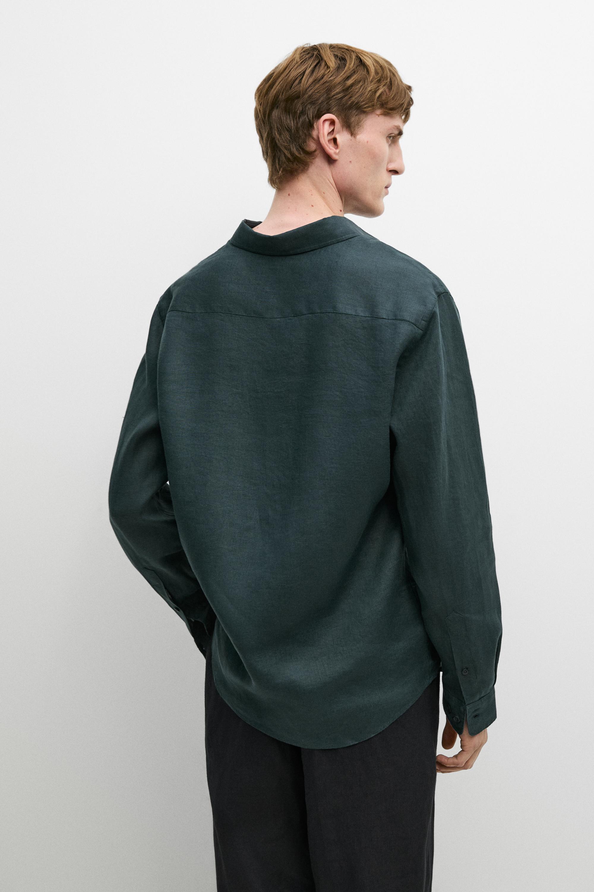 Slim fit 100% linen shirt — Misty blue
