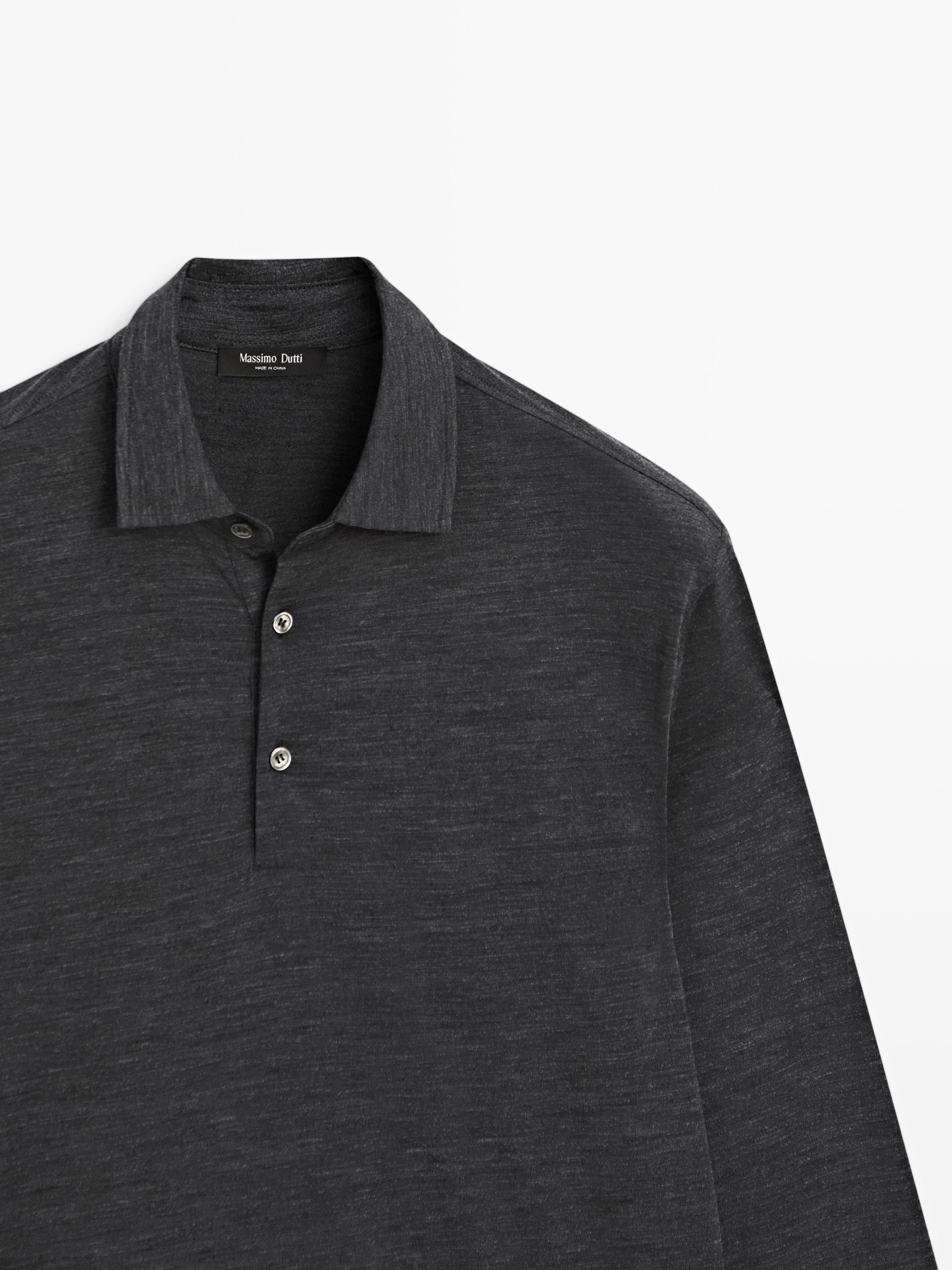 Wool blend knit polo sweater