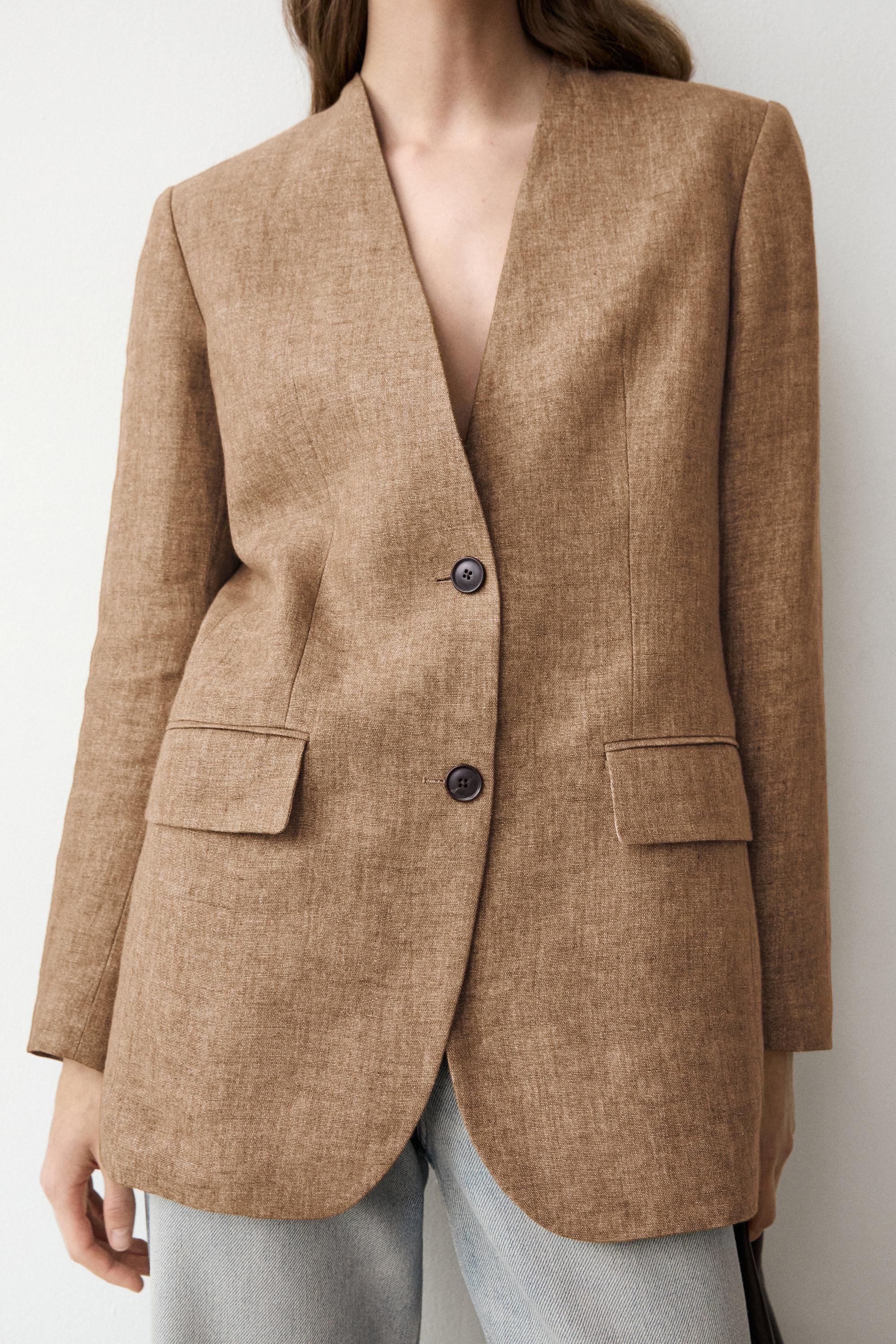 100% linen melange suit blazer — CAMEL