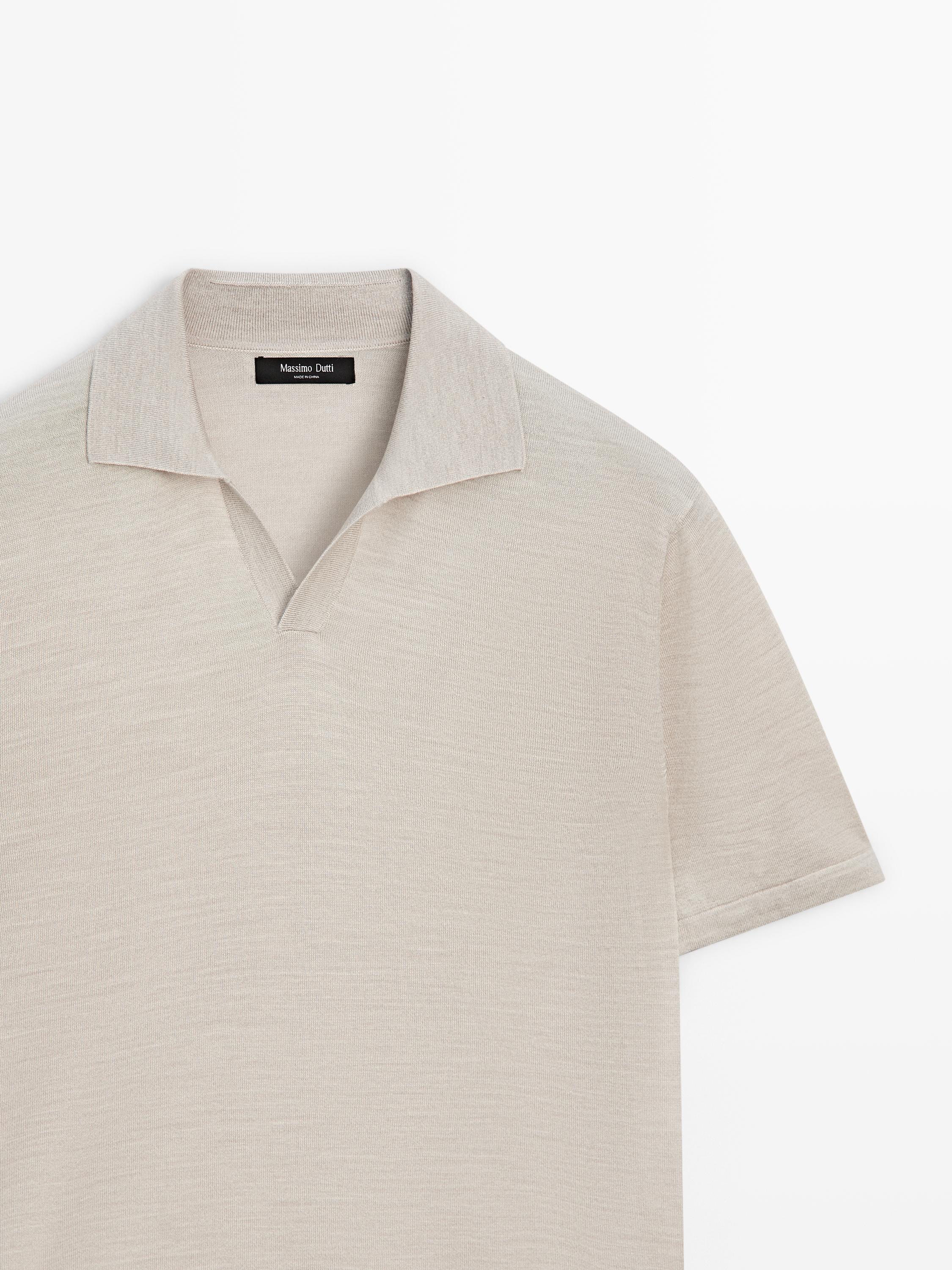 Knit V-neck polo shirt — Beige