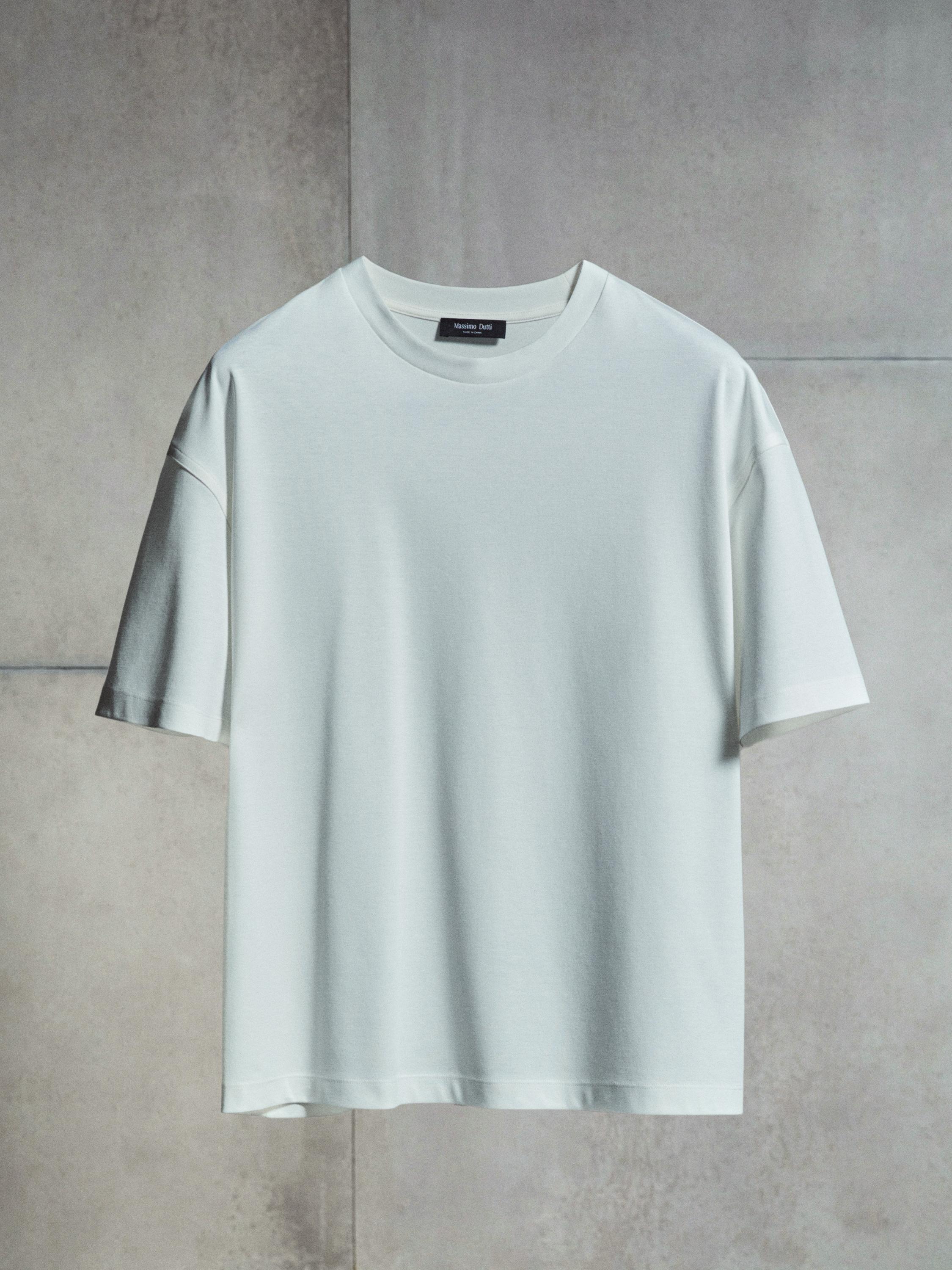 Boxy fit short sleeve cotton blend T-shirt — CREAM