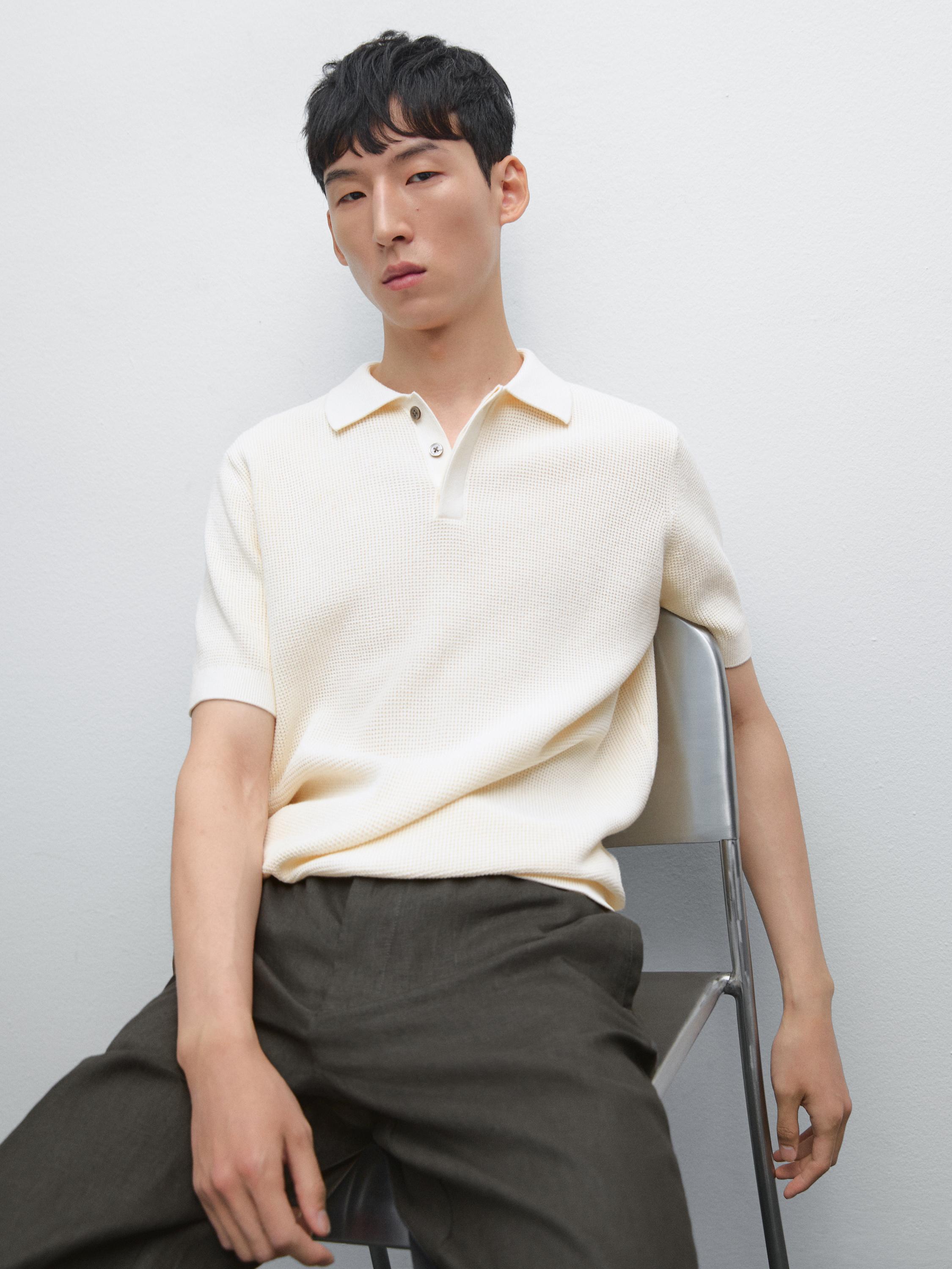 Polo en maille texturée de coton