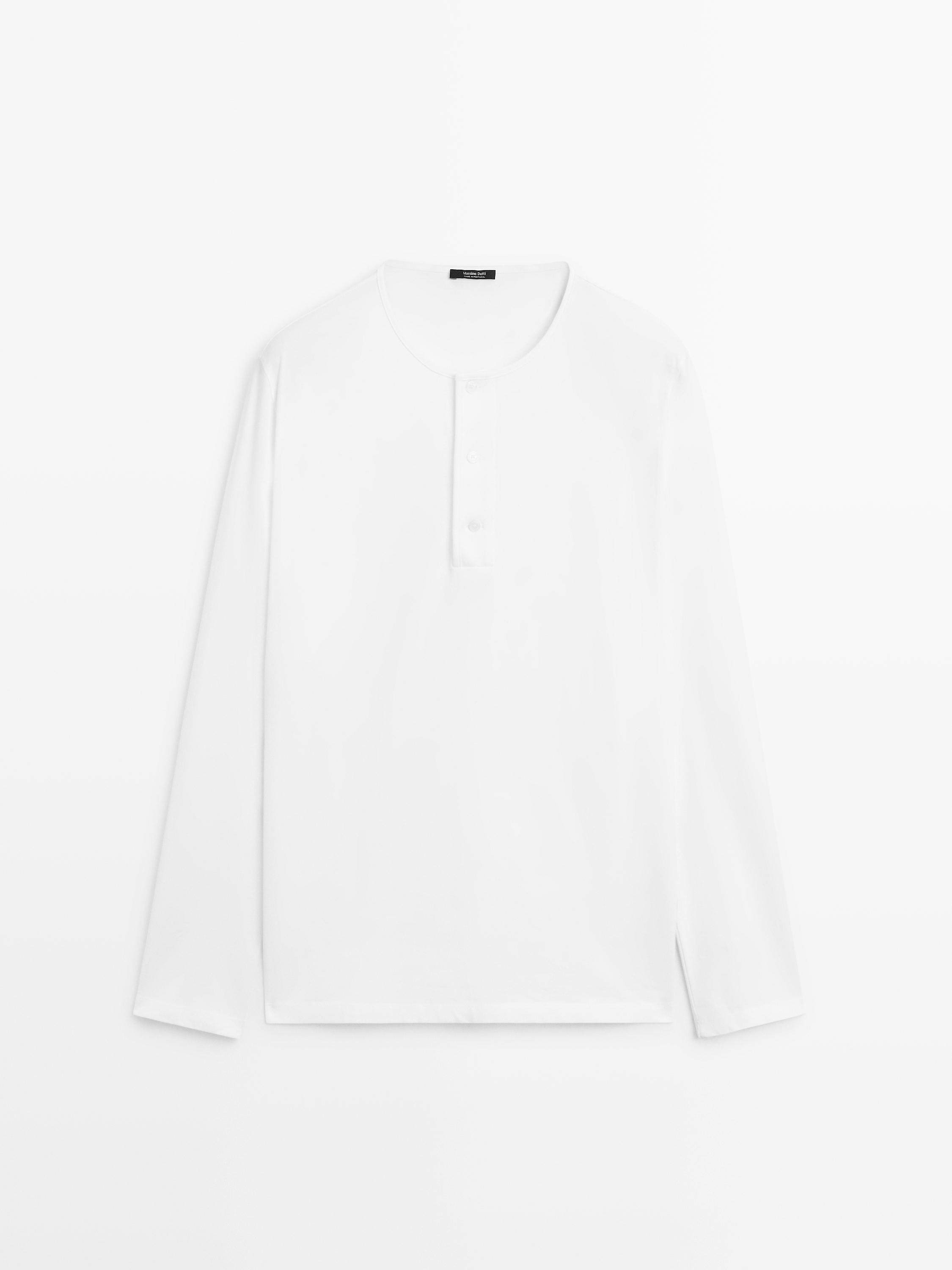 T-shirt manches longues col boutonné