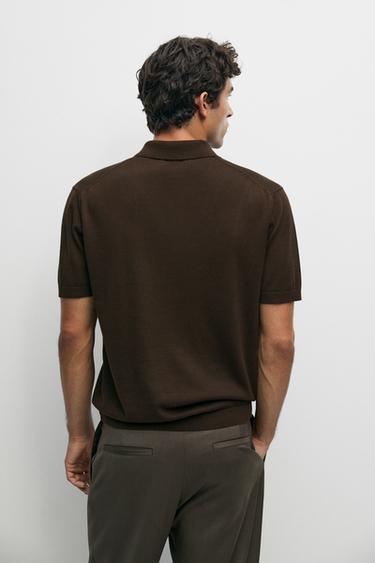 100% cotton knit polo sweater — BROWN MARL 5